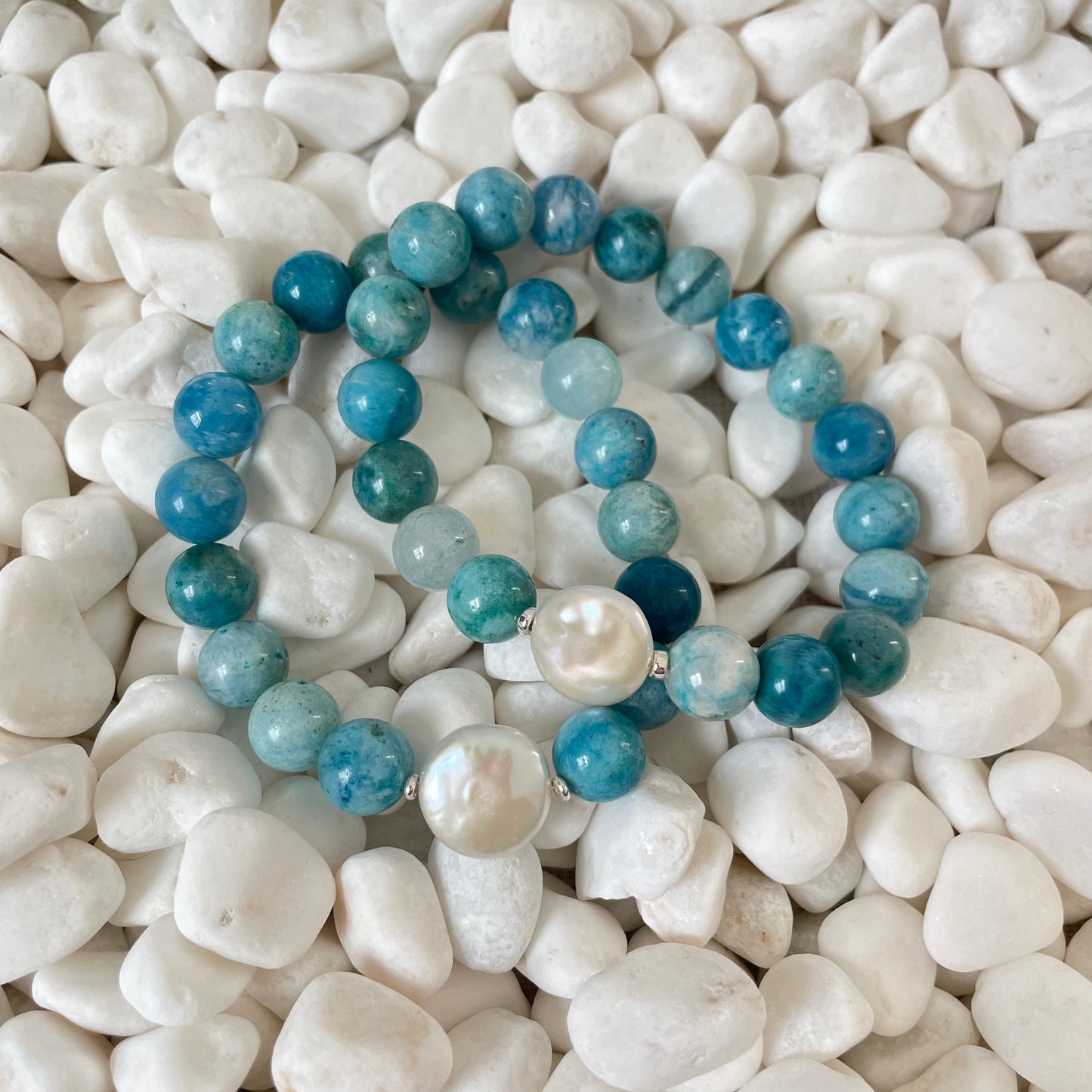 Hemimorphite and Coin Pearl Bracelet