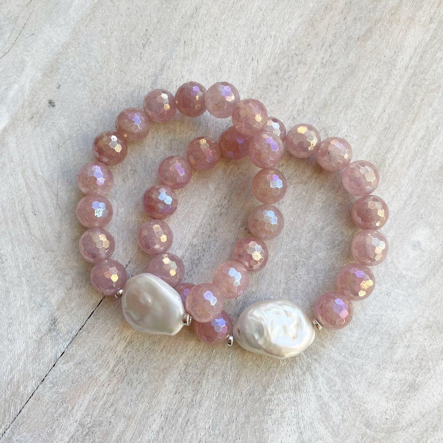 Strawberry Quartz and Pearl Bracelet