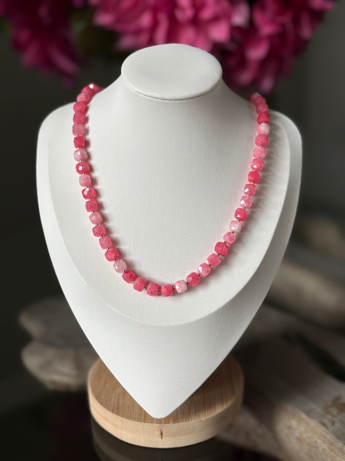 Pink Jade Cube Necklace