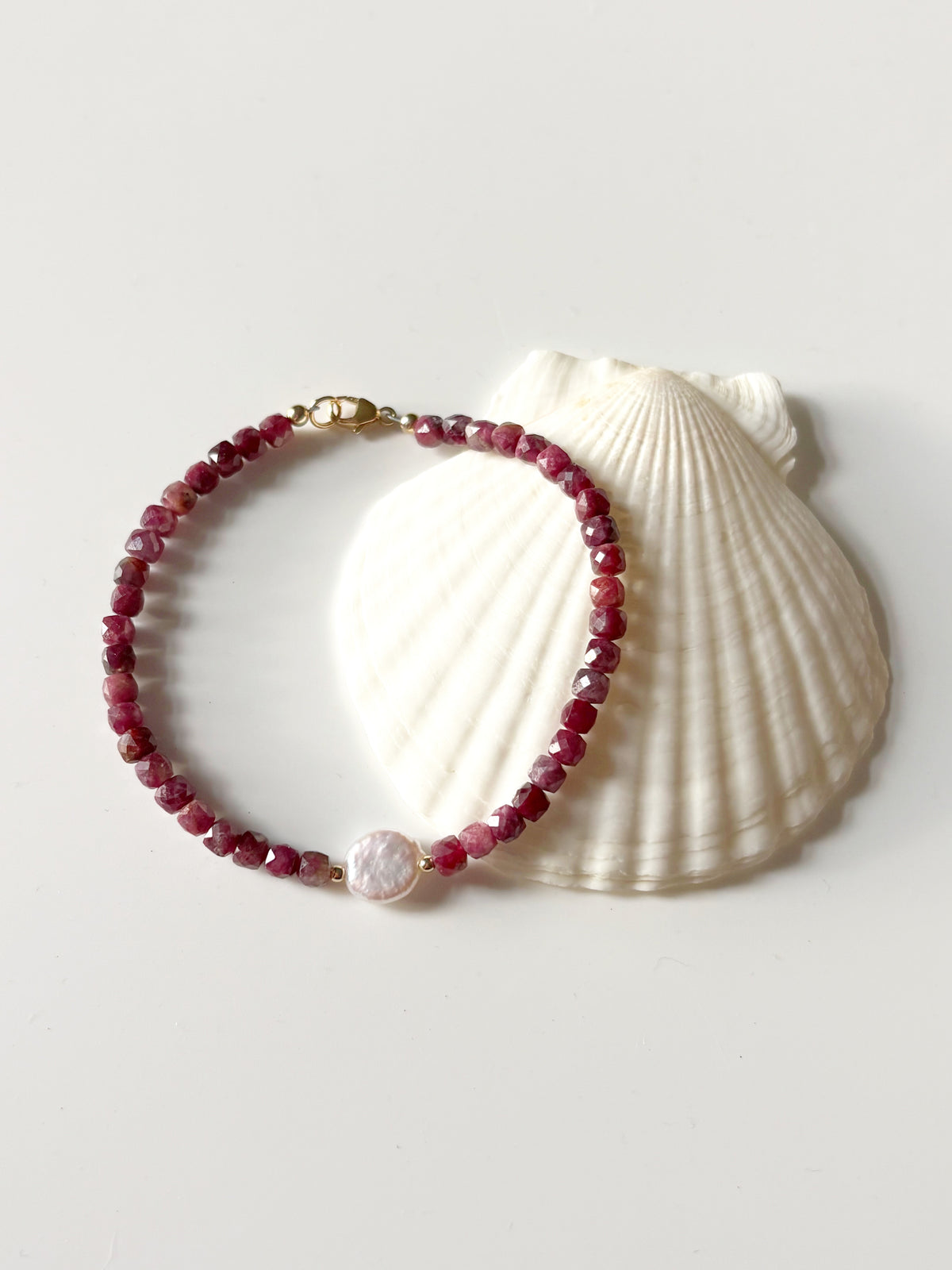 Red Tourmaline and Coin Pearl Bracelet