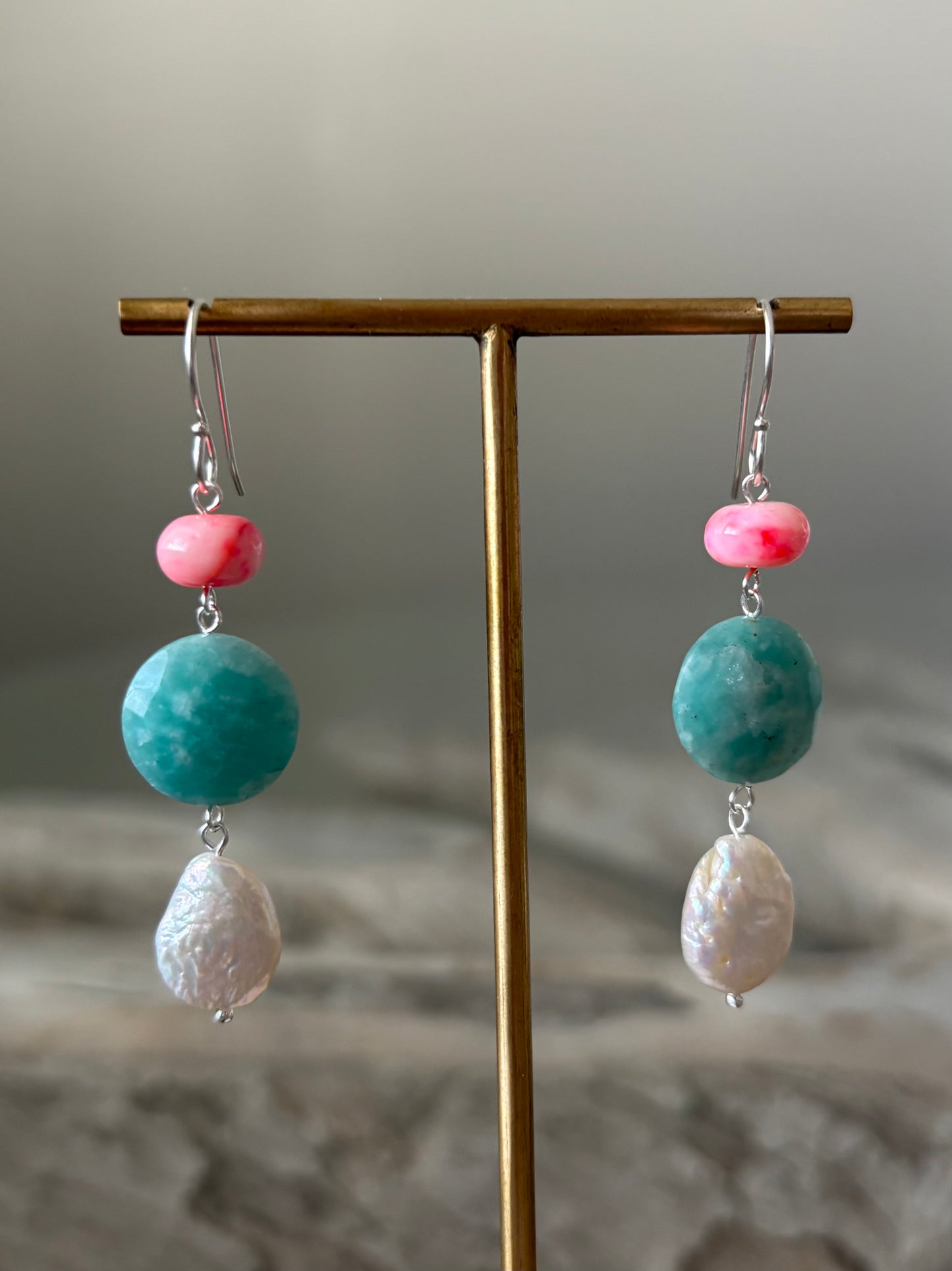 Amazonite and Opal Earrings