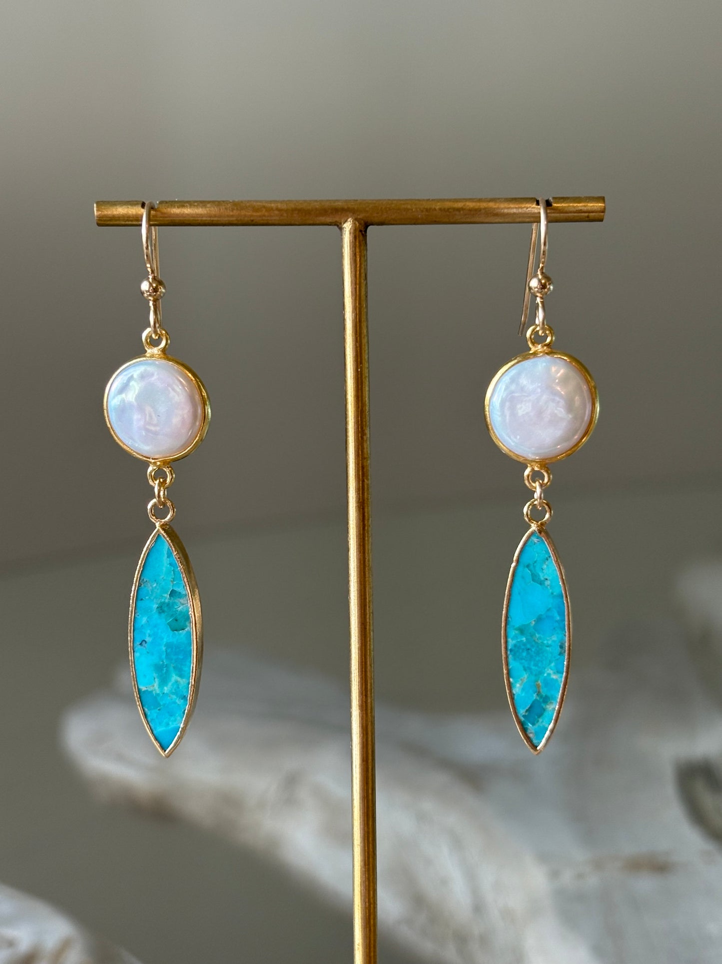 Howlite Turquoise Pearl Earrings