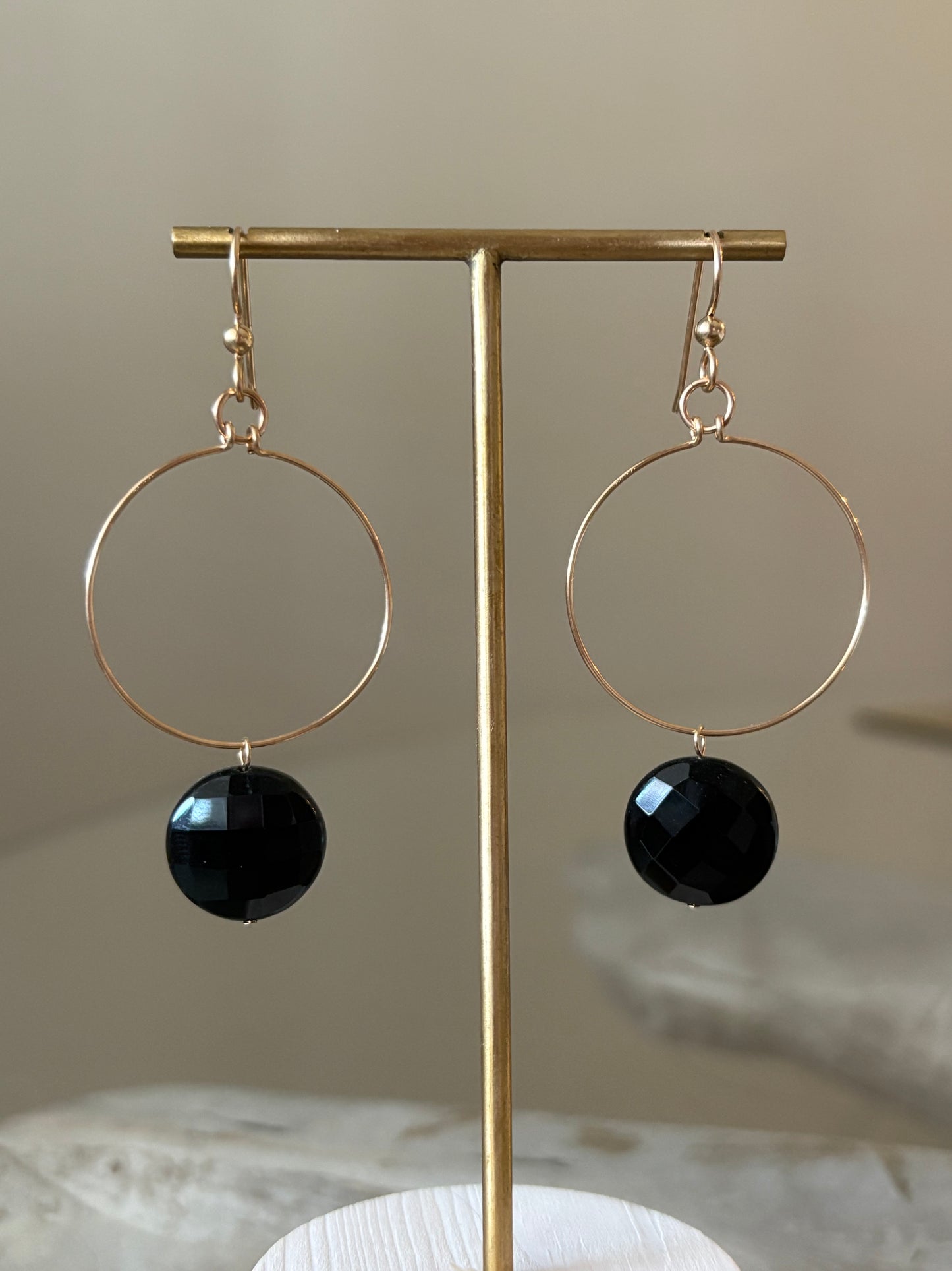 Black Onyx Gold Hoop Earrings