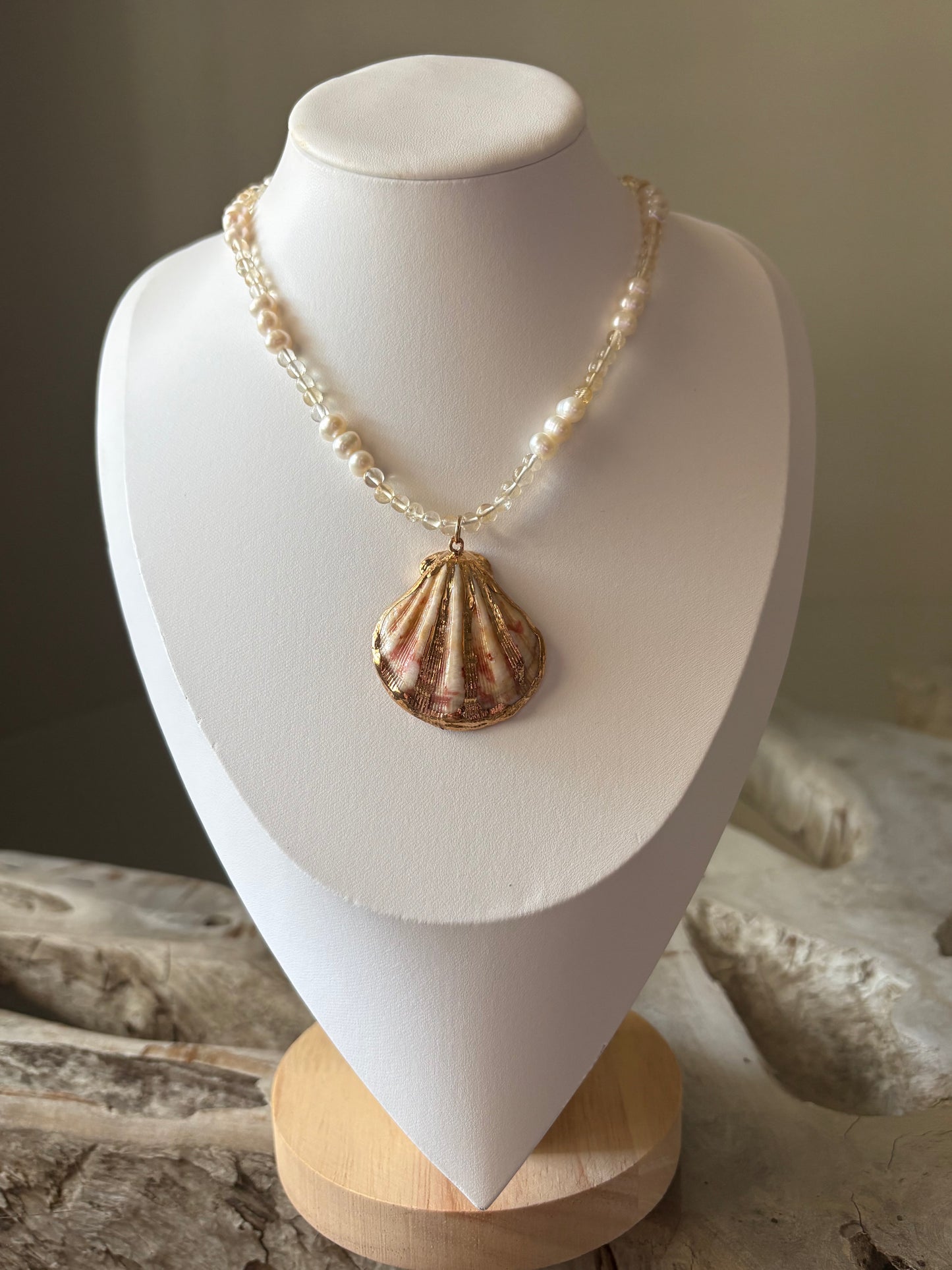 Citrine, Pearl and Pink Shell Necklace