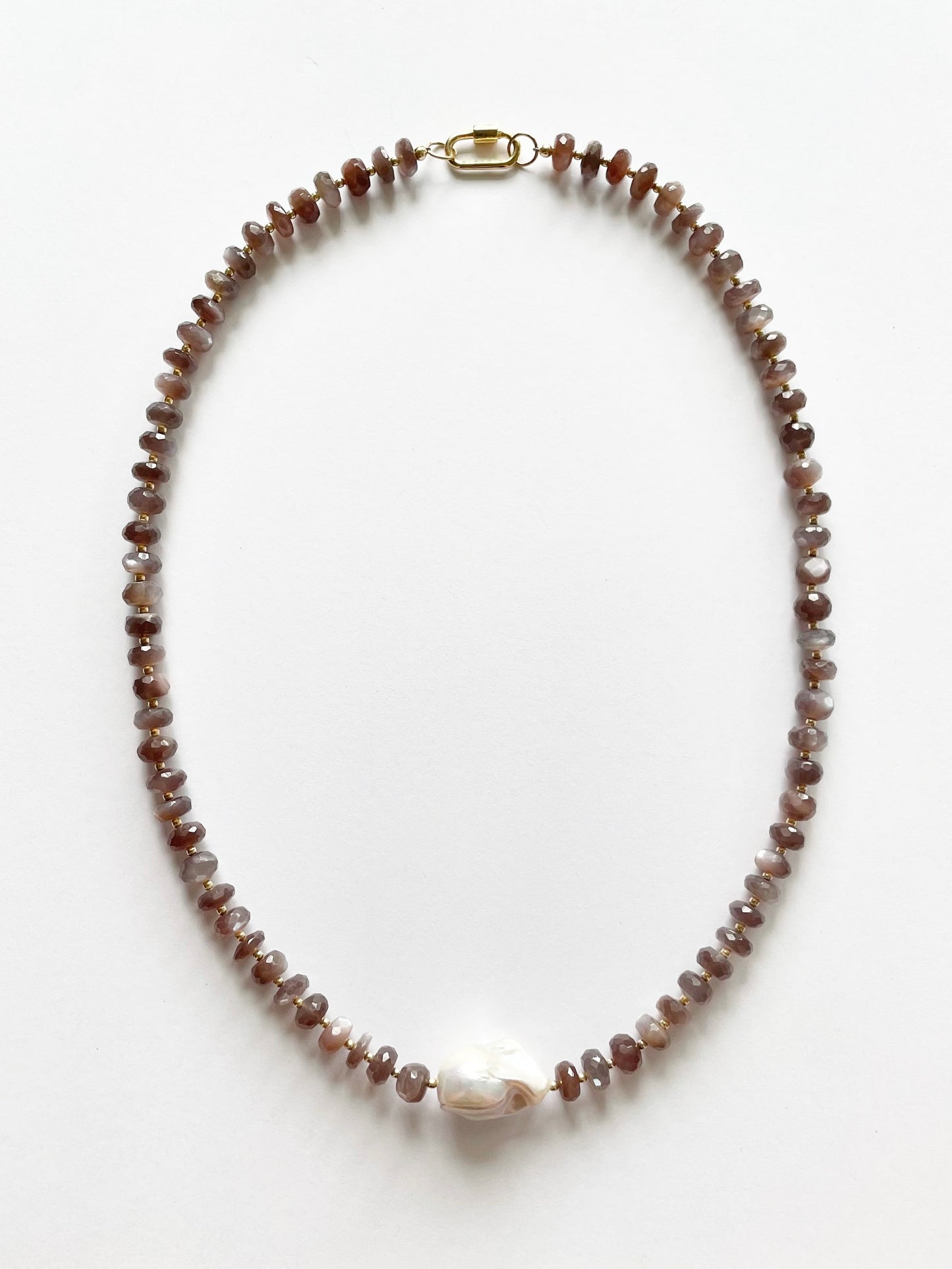 Chocolate Moonstone and Pearl Necklace