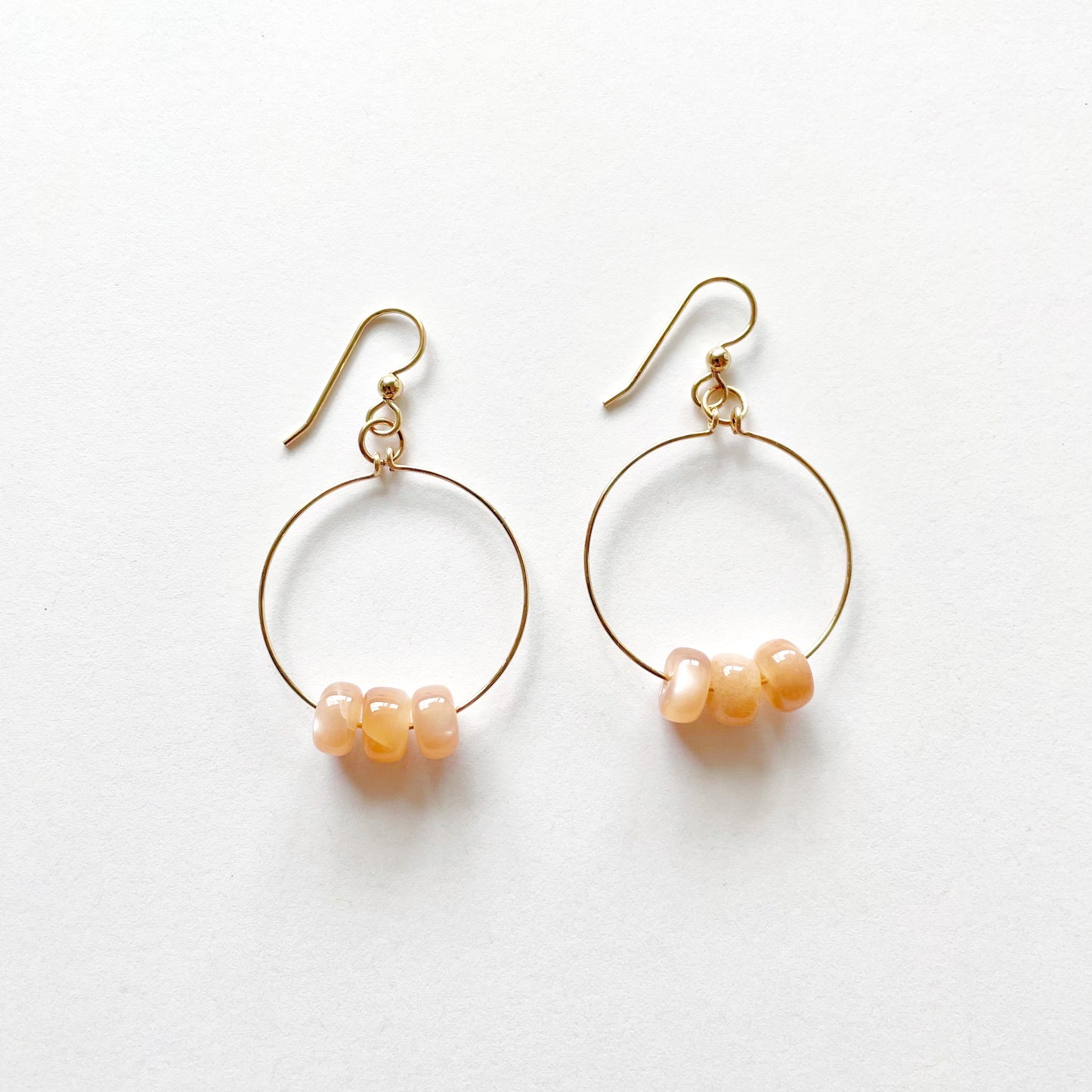Peach Moonstone Gold Hoop Earrings