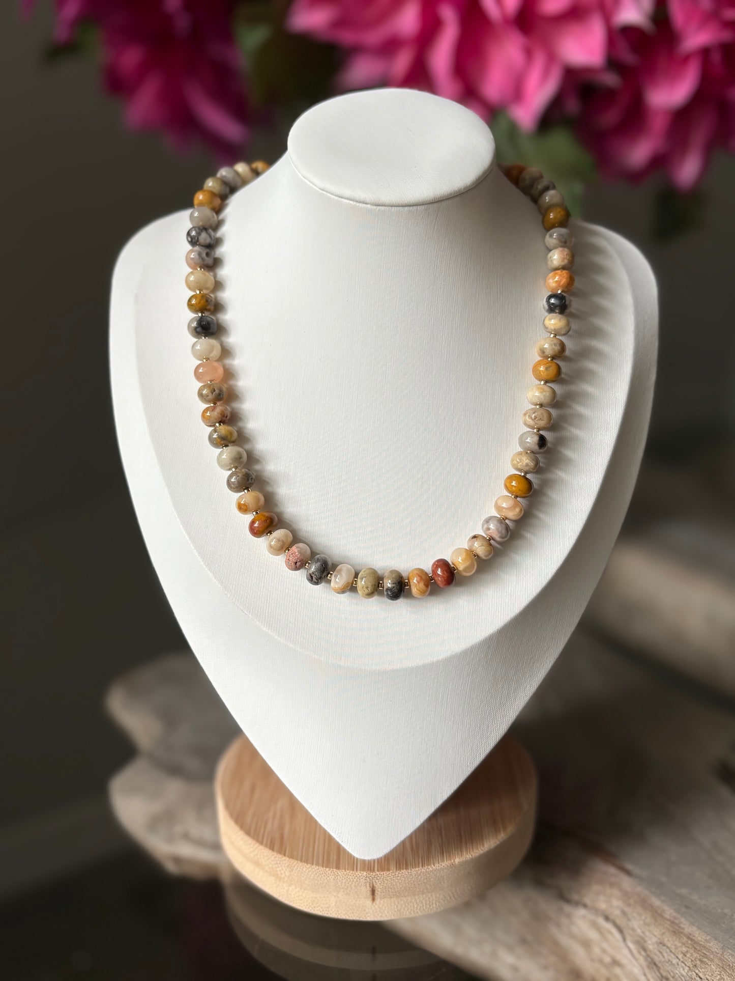 Yellow Crazy Lace Agate Necklace