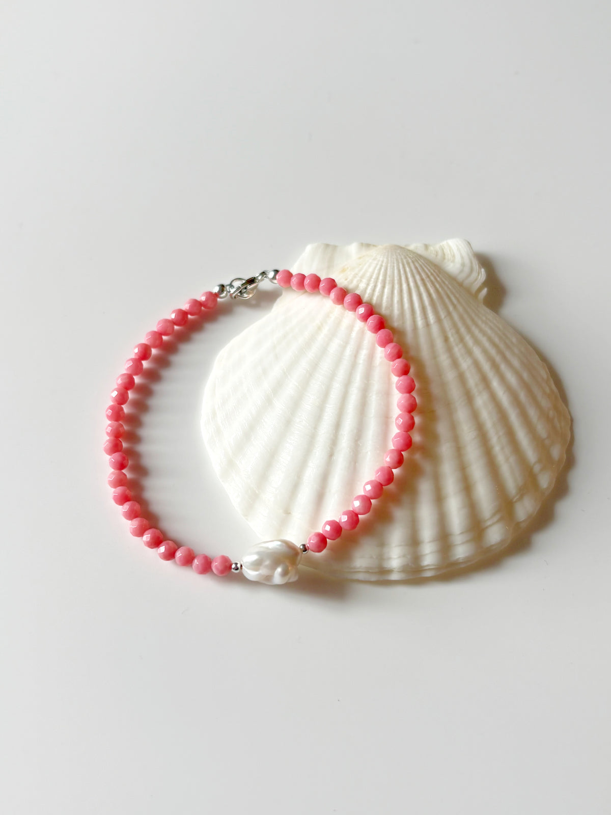 Pink Coral and Pearl Bracelet