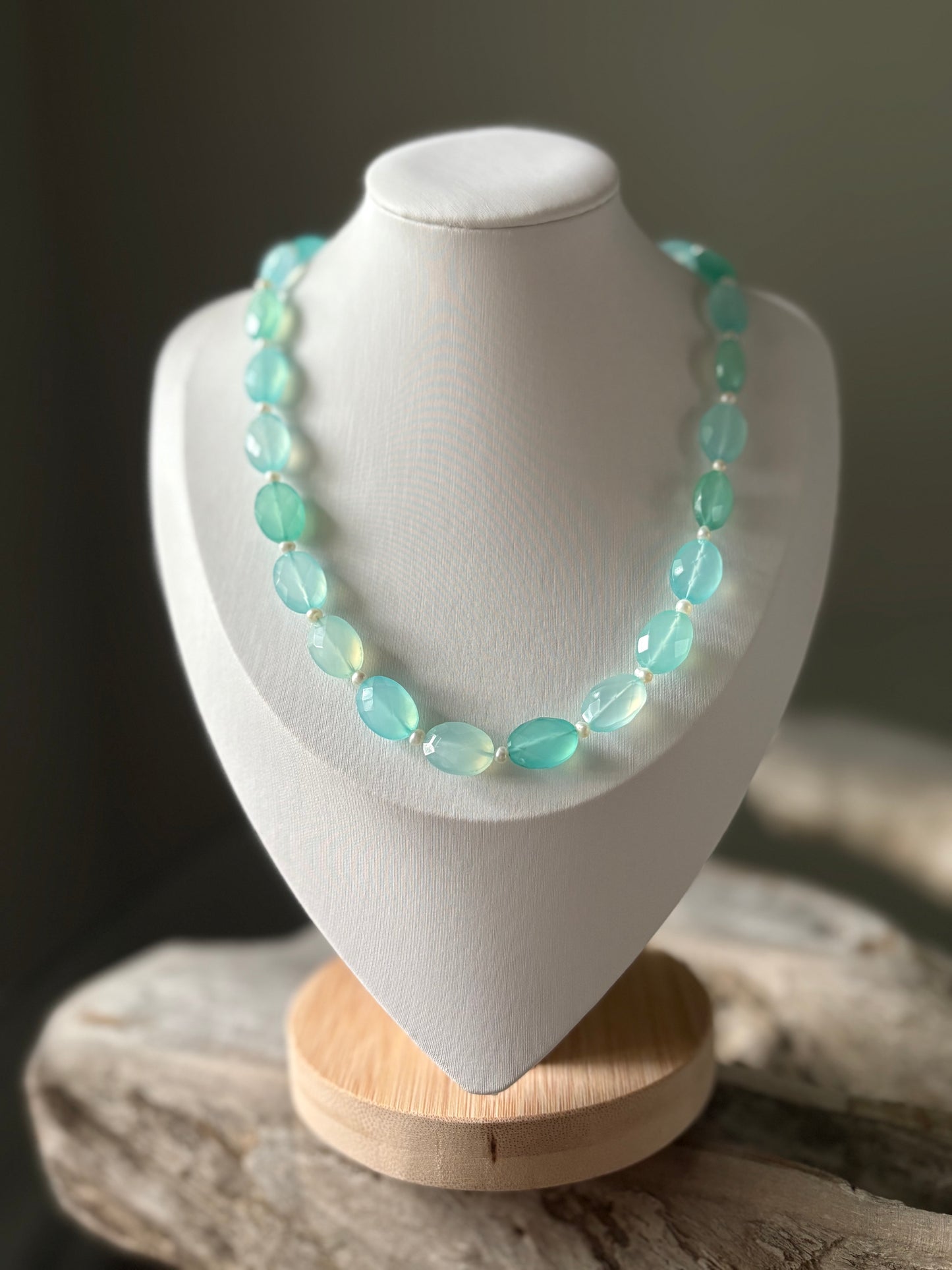 Chalcedony and Pearl Necklace