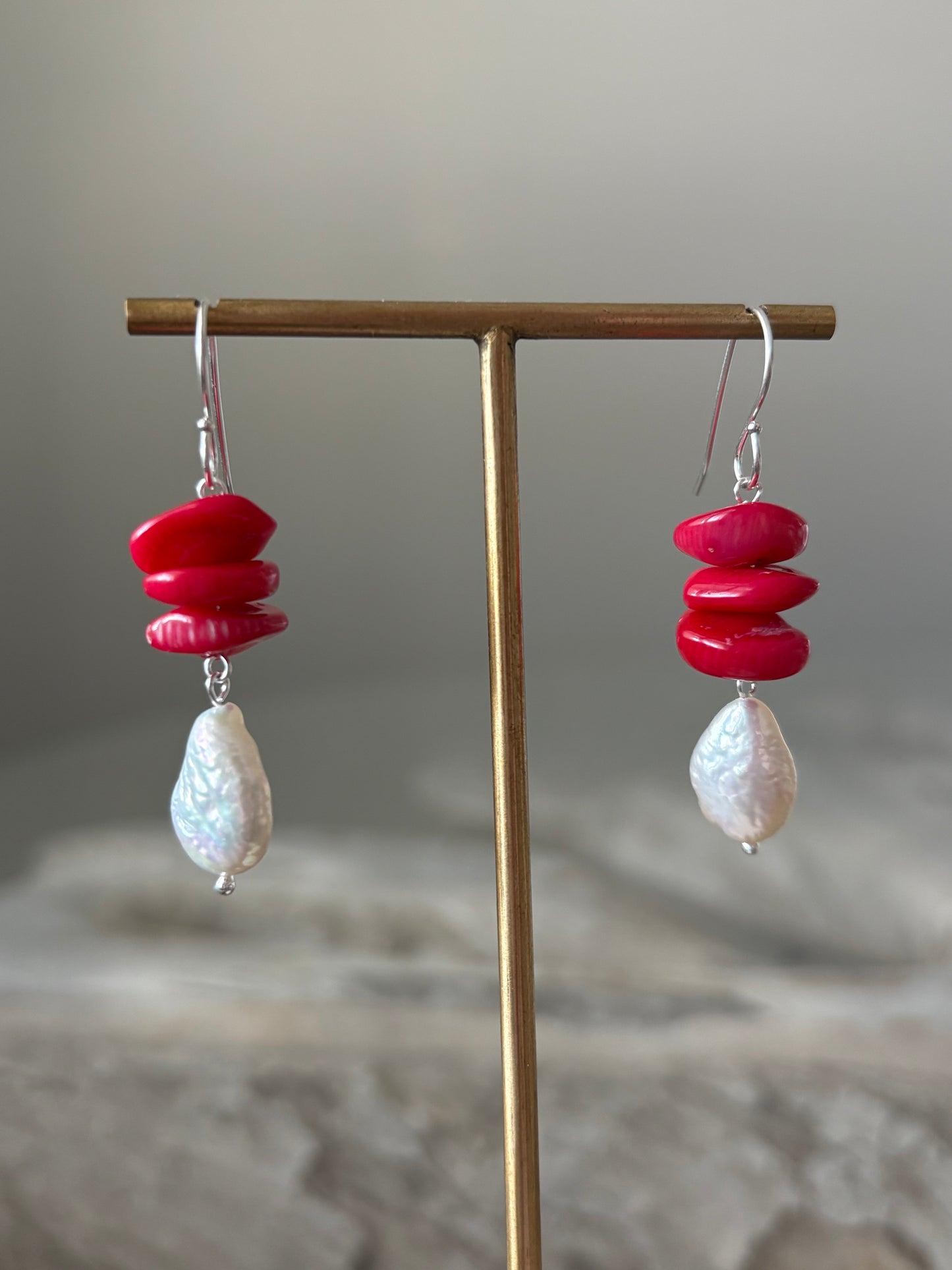 Coral and Pearl Earrings
