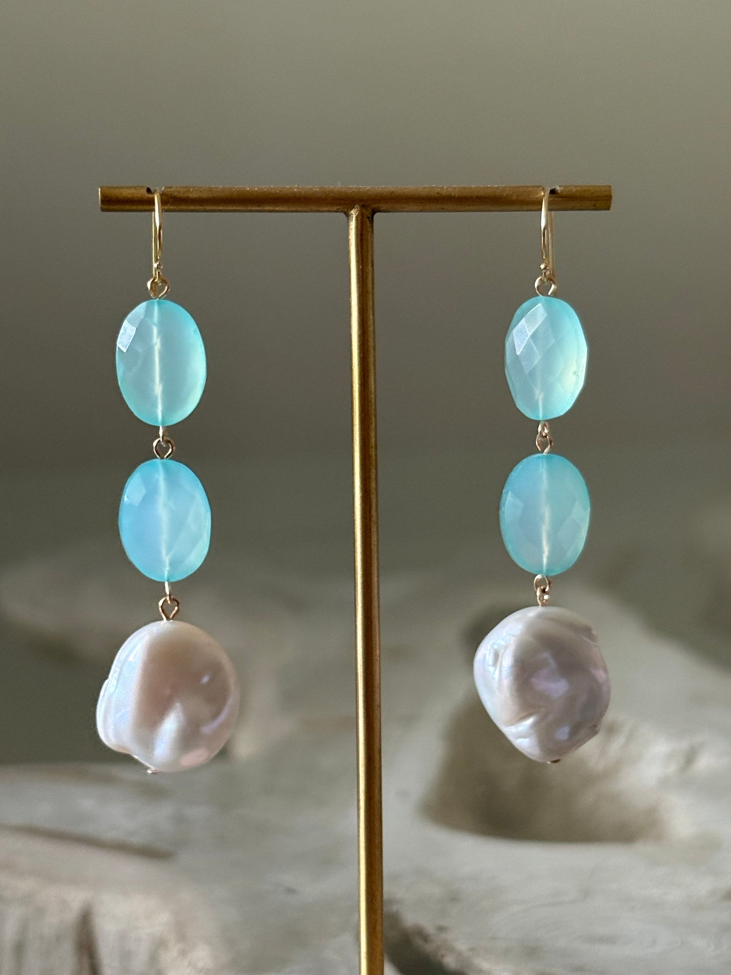 Chalcedony and Pearl Earrings