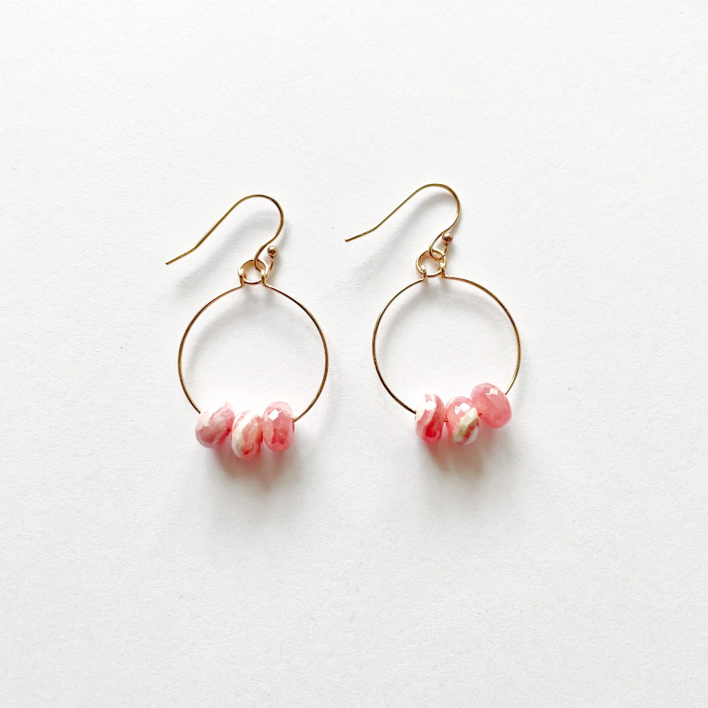 Rhodochrosite Gold Hoop Earrings