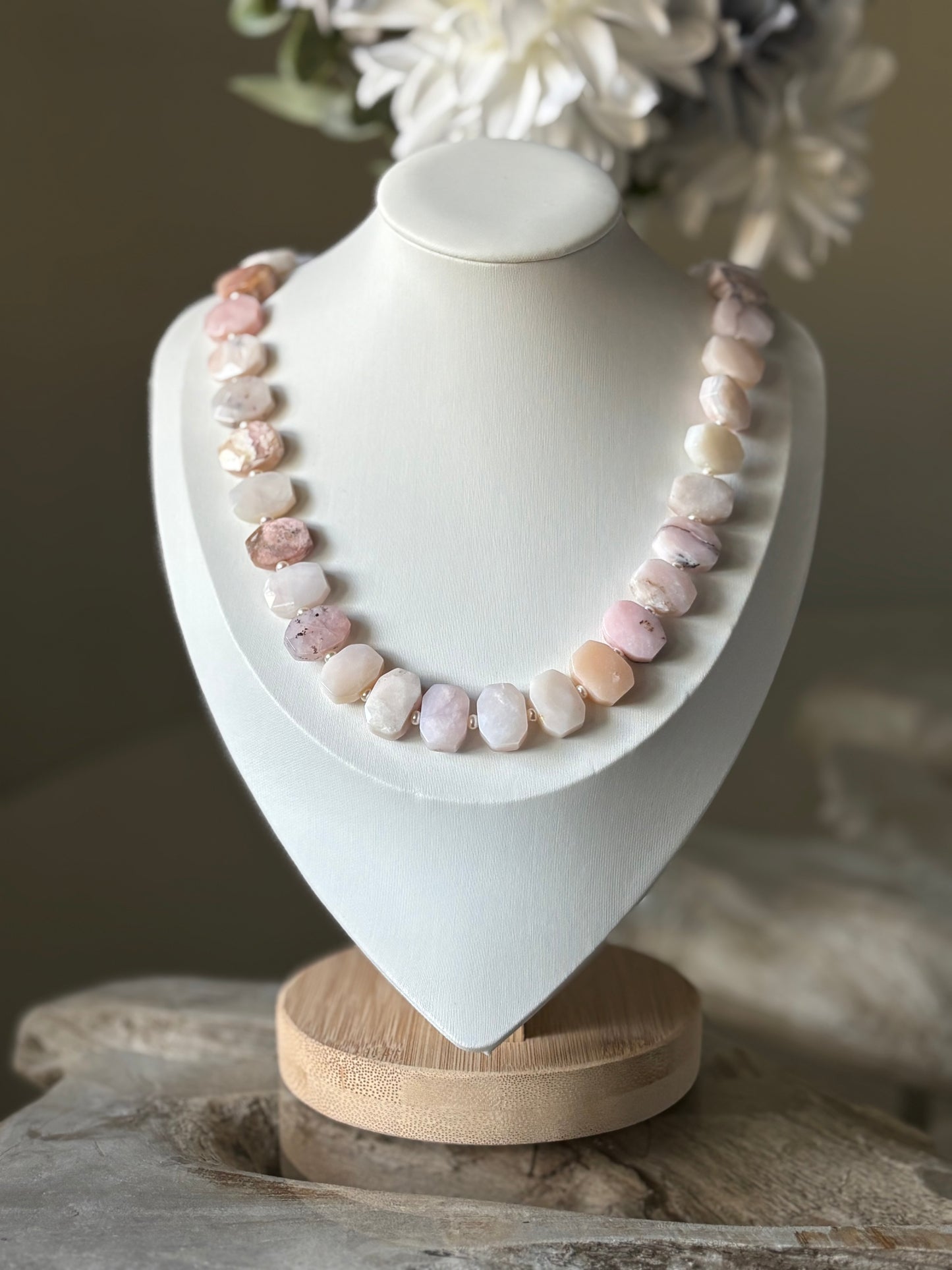 Pink Peruvian Opal and Pearl Necklace