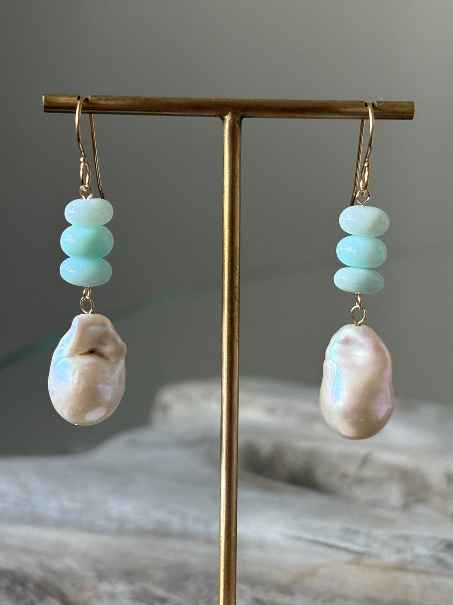 Blue Opal and Pearl Earrings