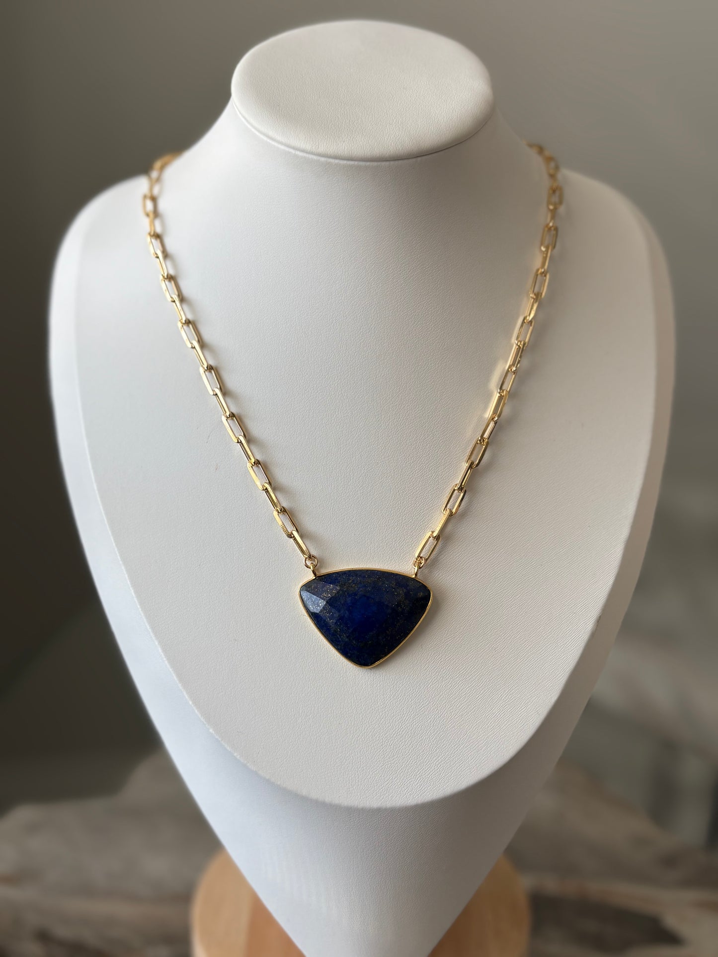 Lapis Thick 16" Gold Chain