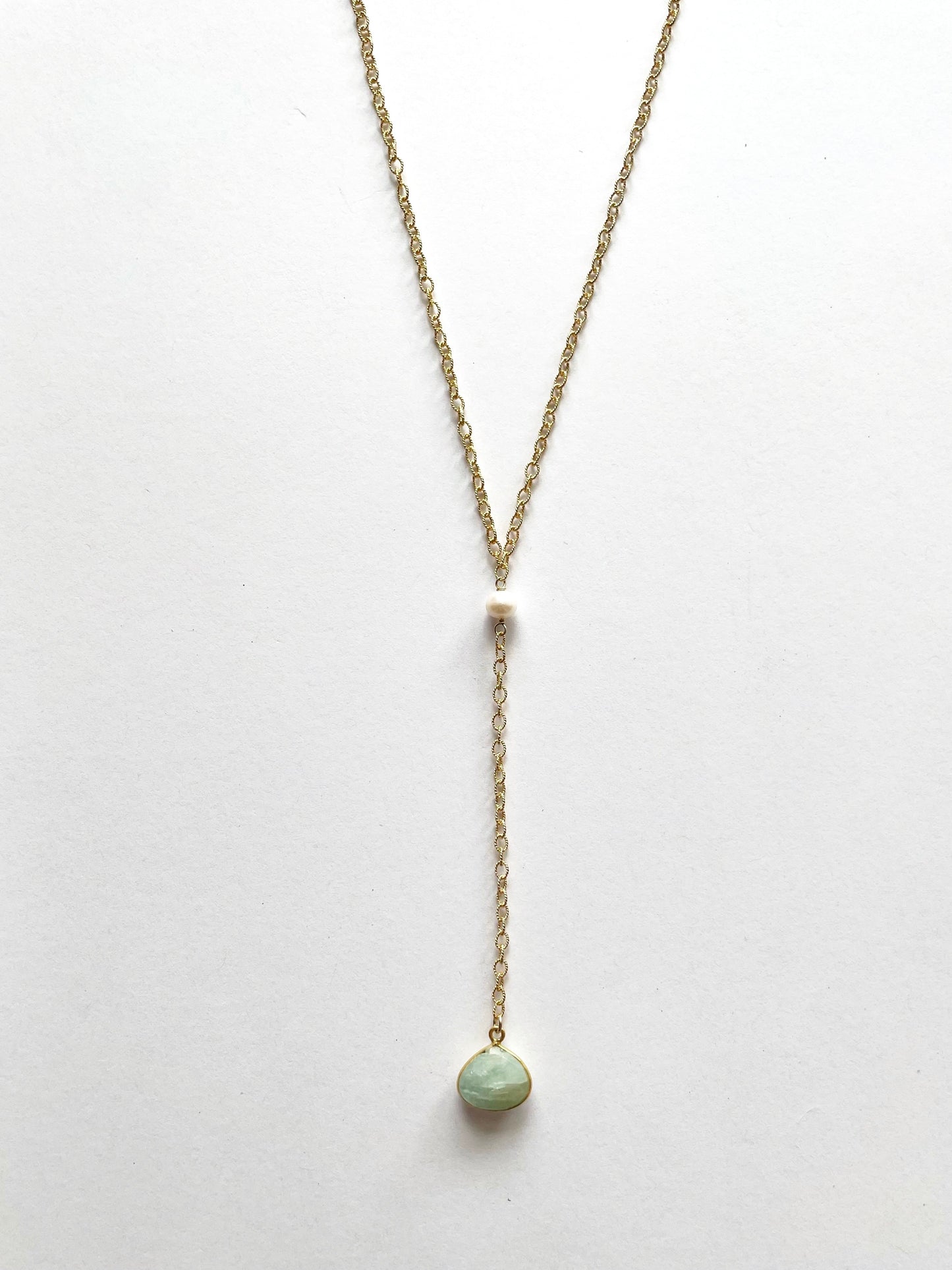 Aquamarine and Pearl Lariat Necklace