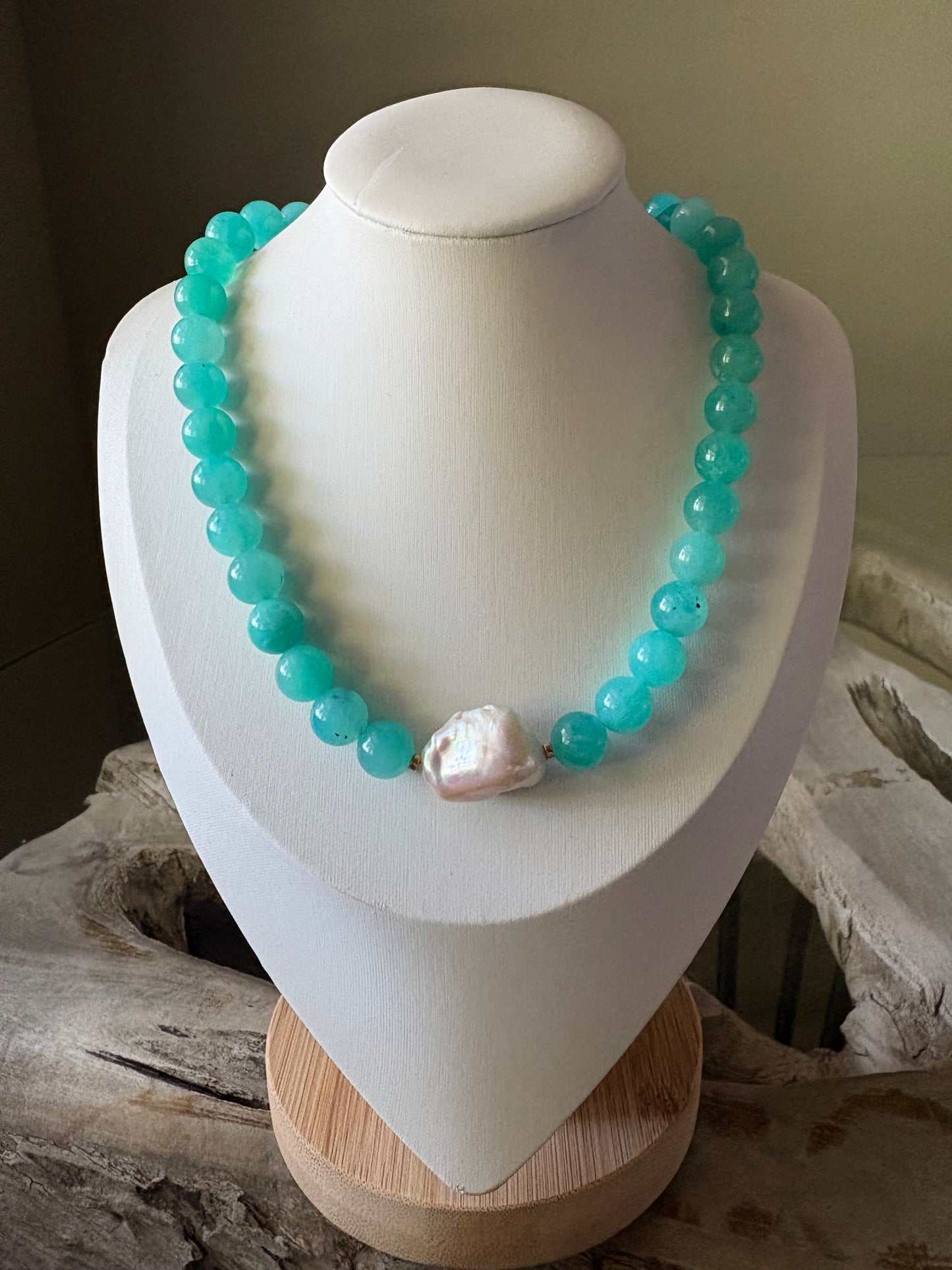 Ice Amazonite and Pearl Necklace