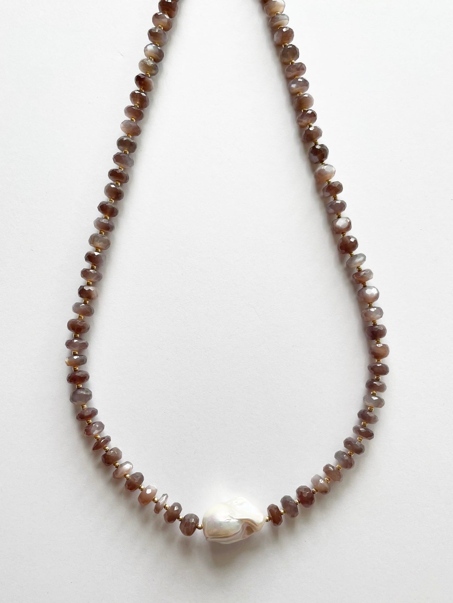 Chocolate Moonstone and Pearl Necklace