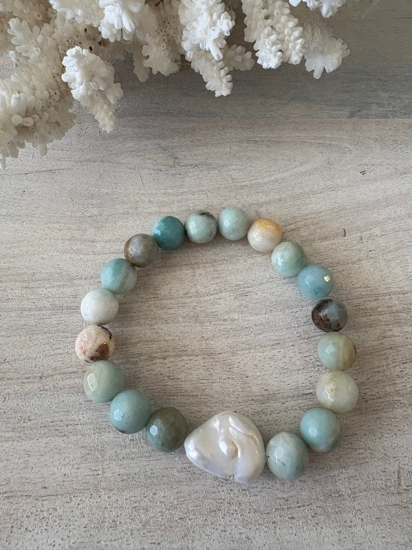 Amazonite and Pearl Bracelet
