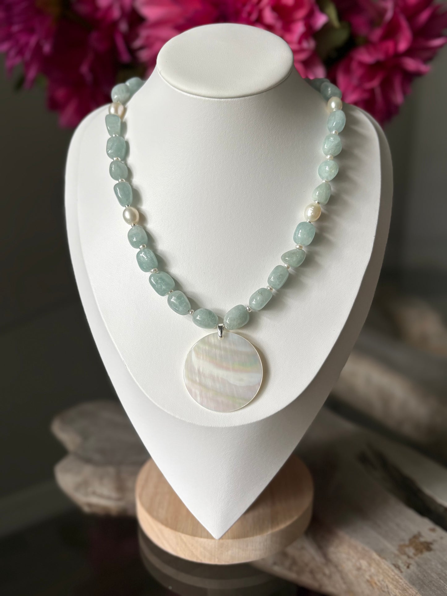 Aquamarine Mother of Pearl Necklace