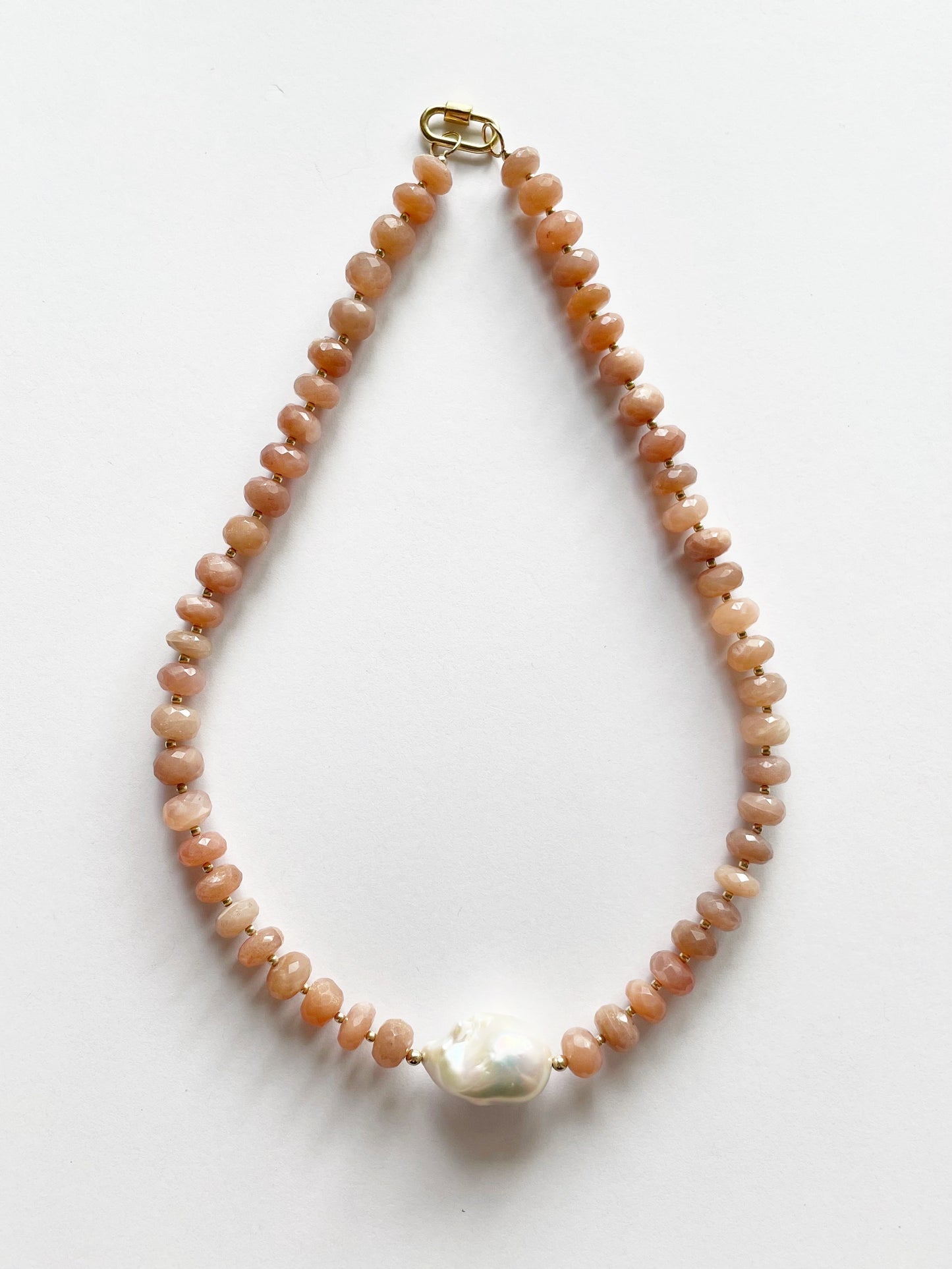 Peach Moonstone and Pearl Necklace