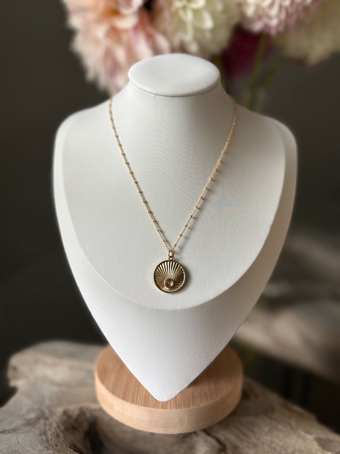 Pink CZ Radial Charm Necklace