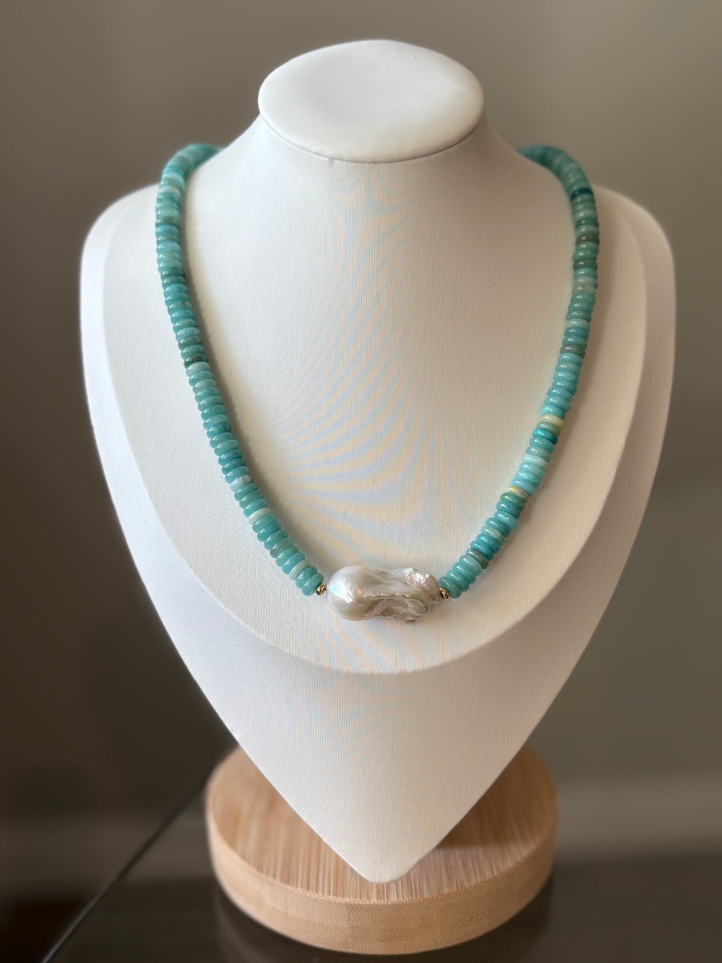 Dark Amazonite and Pearl Necklaces