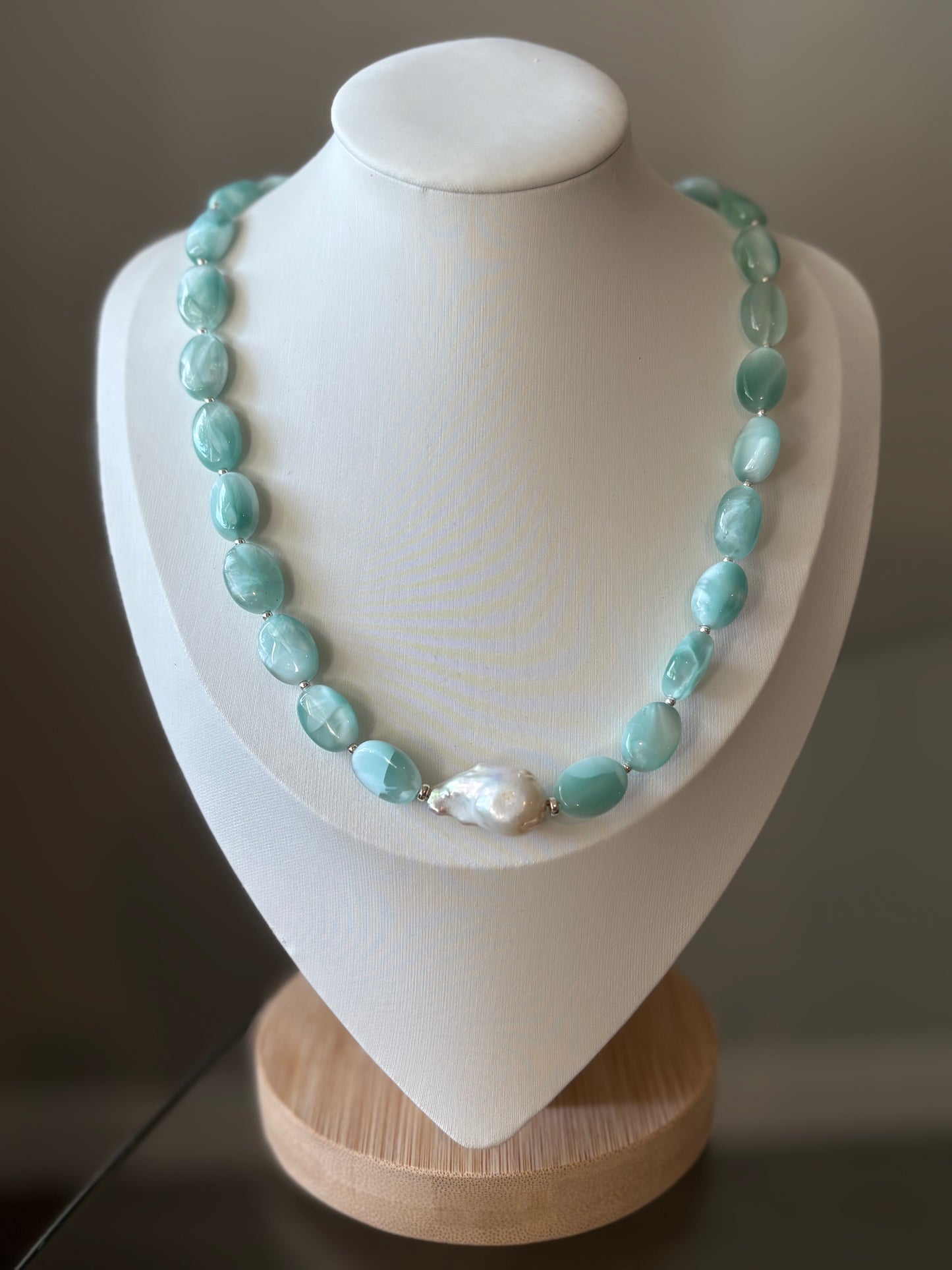 Green Moonston and Pearl Necklace