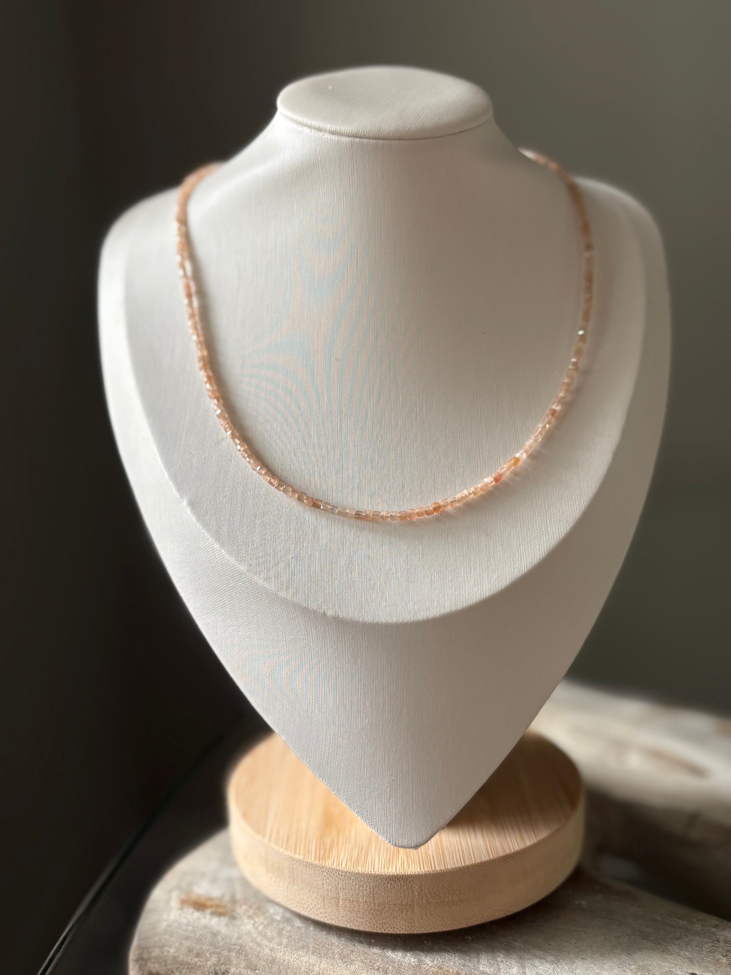Peach Moonstone Cube Necklace