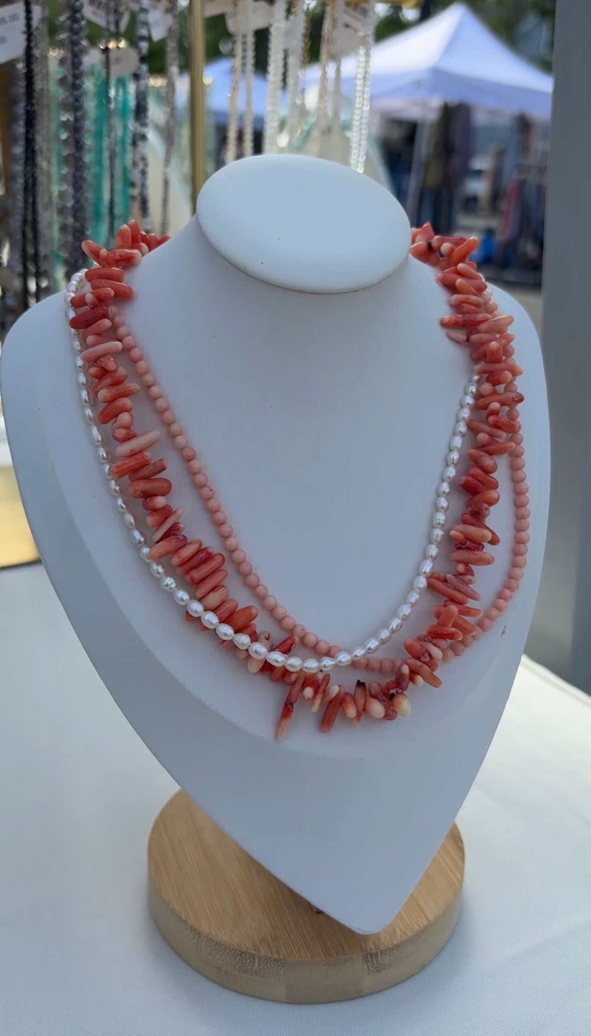 Multi Strand Coral and Pearl Necklace
