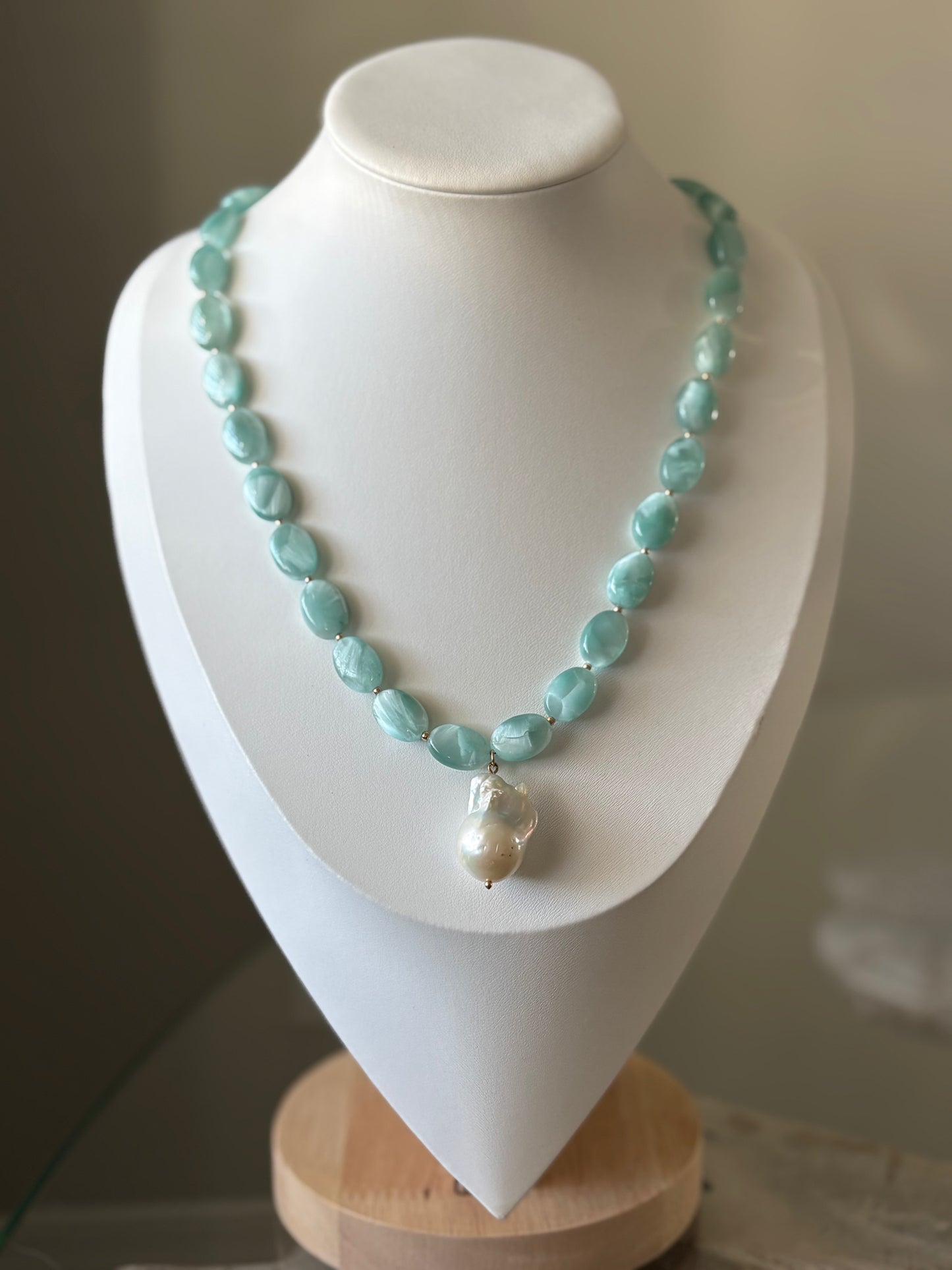 Green Moonstone and Pearl Necklace