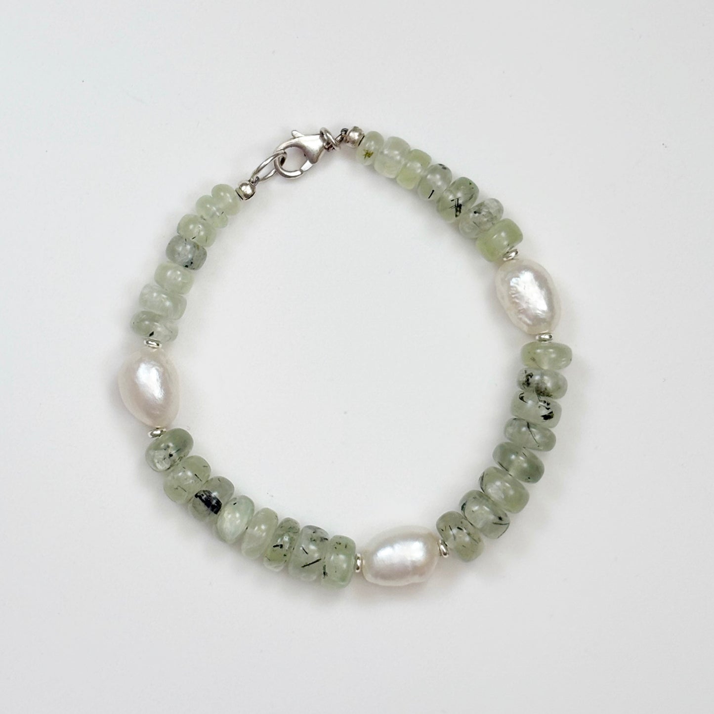 Prehnite and Pearl Bracelet