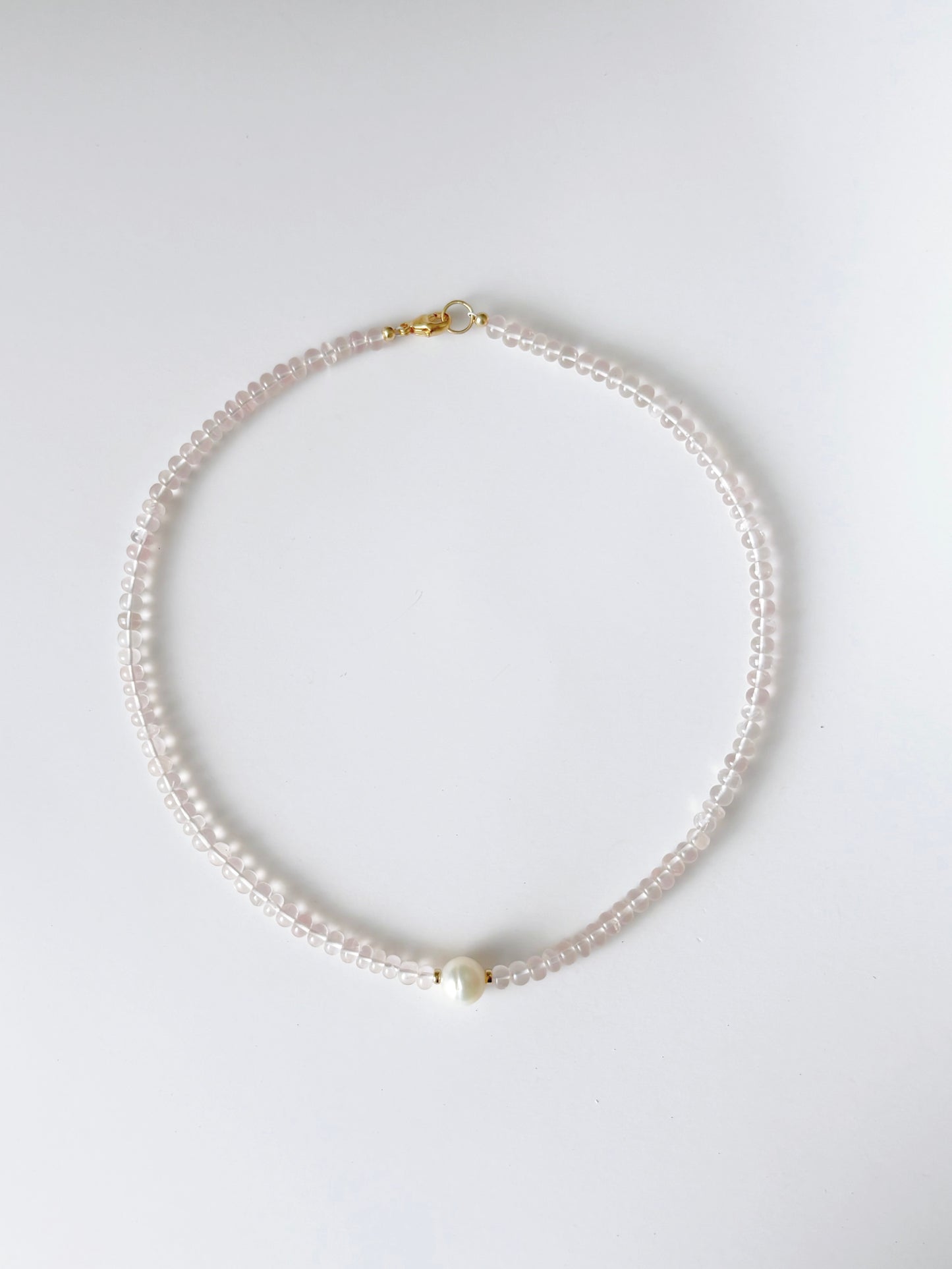 Rose Quartz and Pearl Necklace 16"