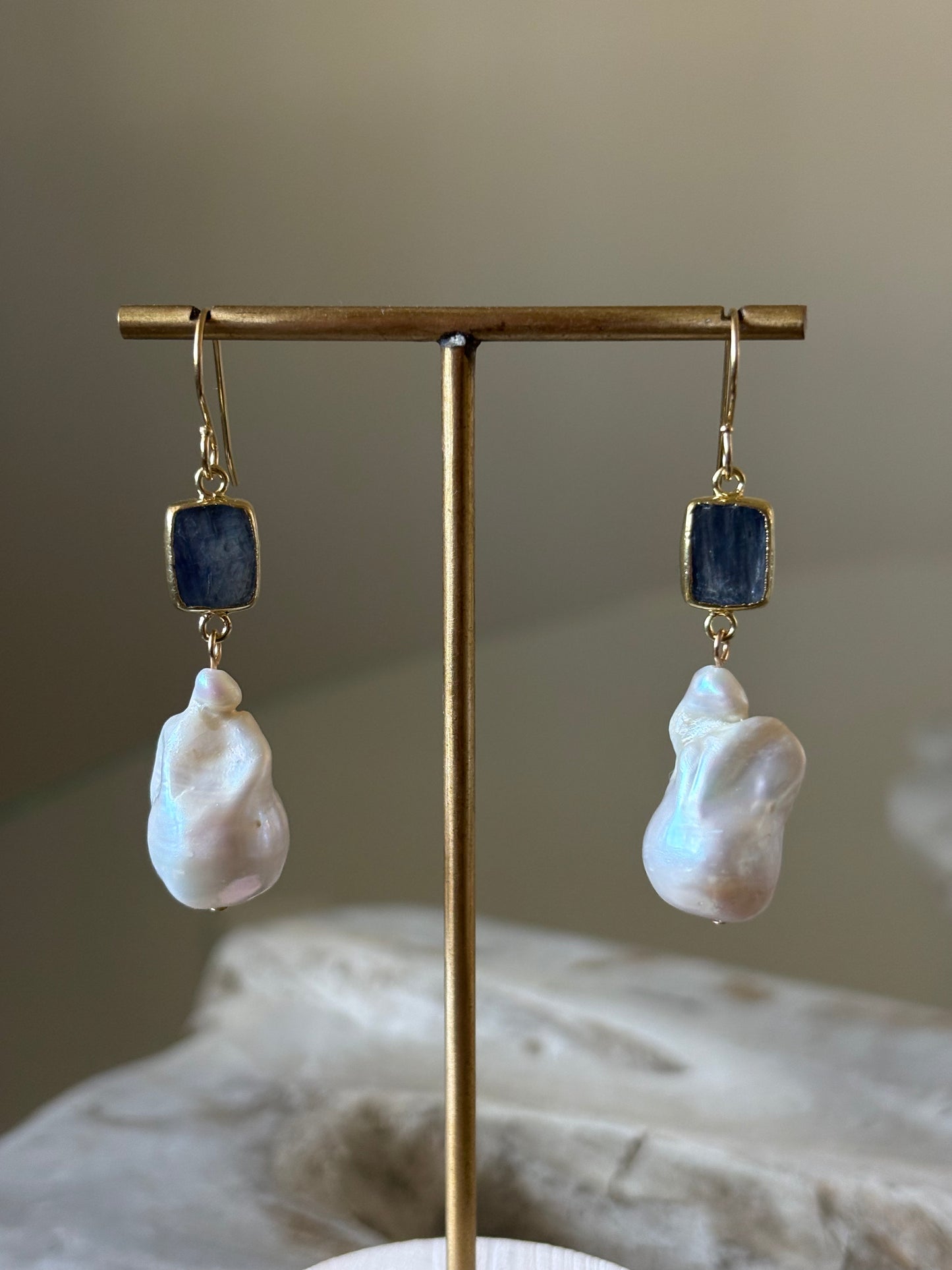 Kyanite and Pearl Earrings