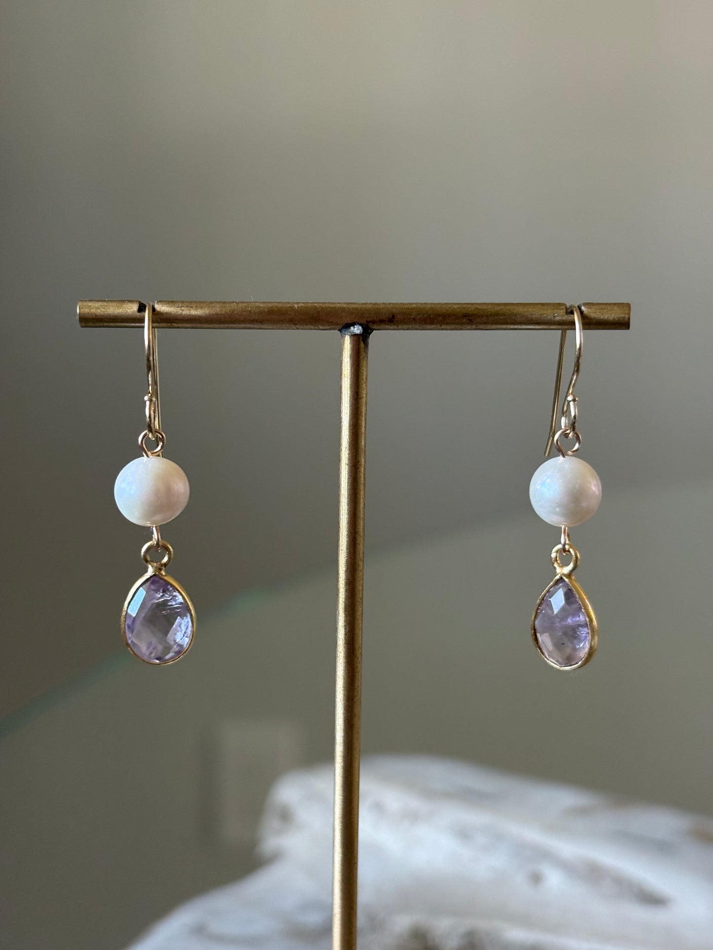 Pink Amethyst Pearl Earrings