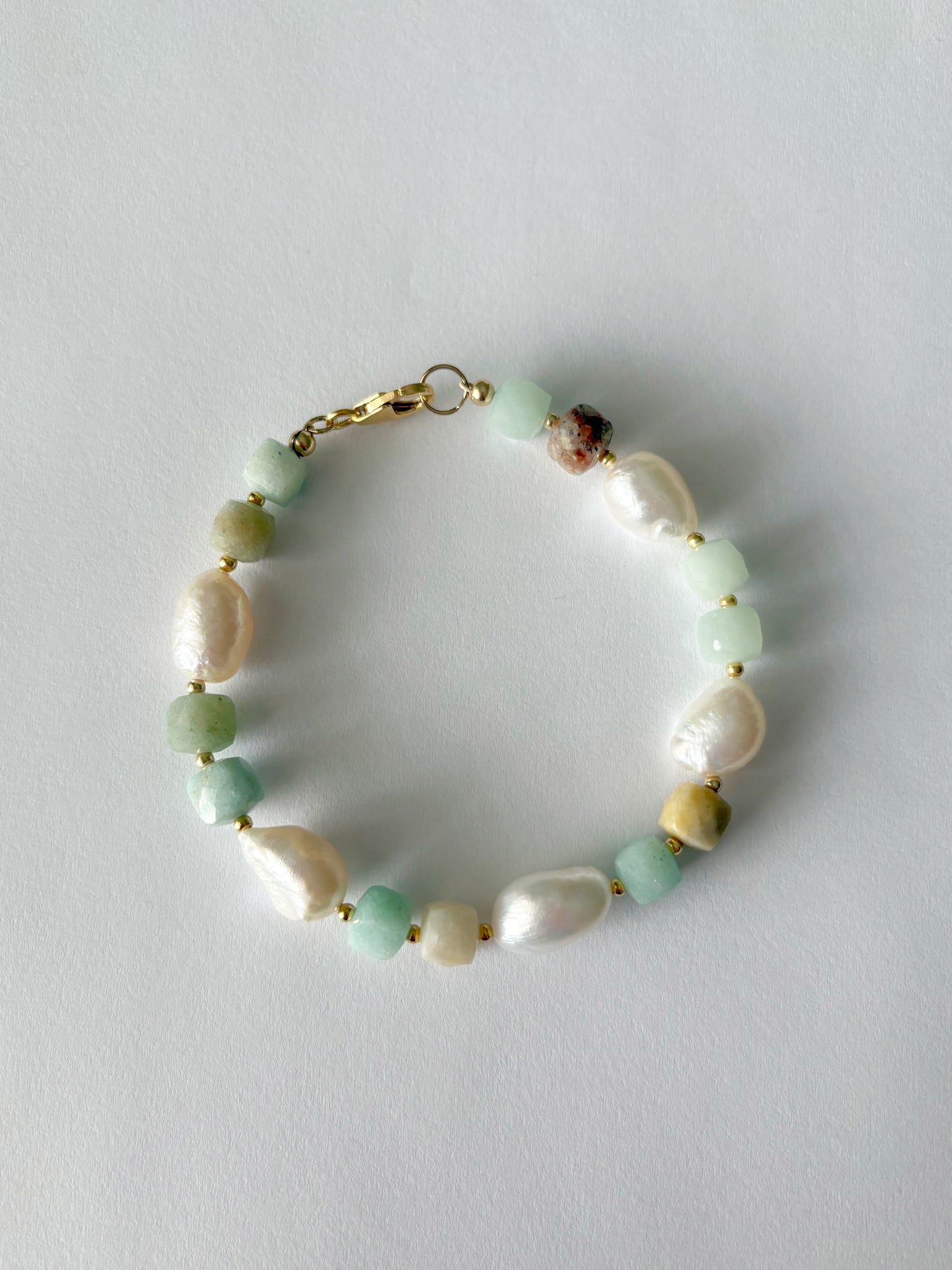 Amazonite Cube and Pearl Bracelet