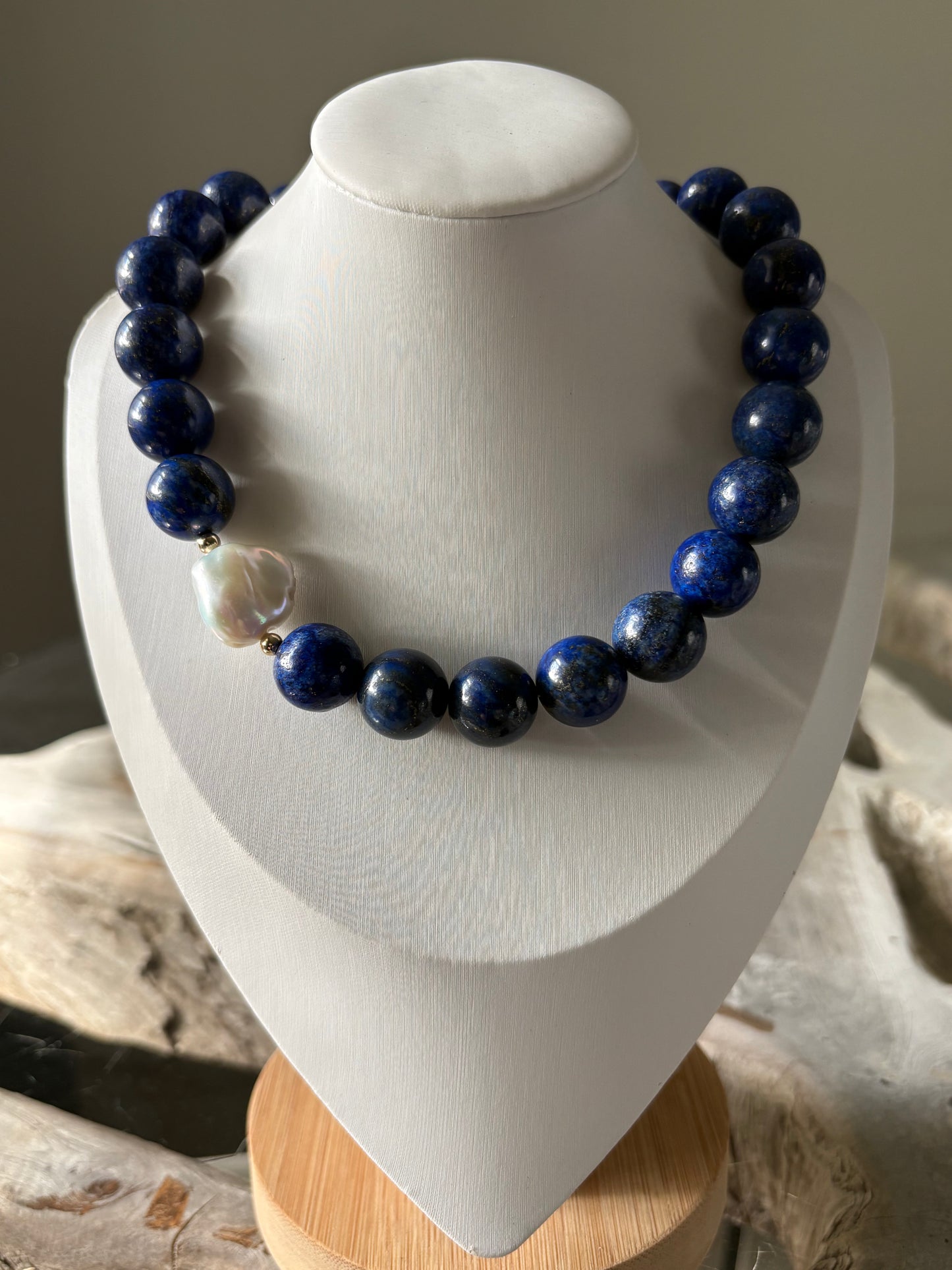 Chunky Lapis and Pearl Necklace