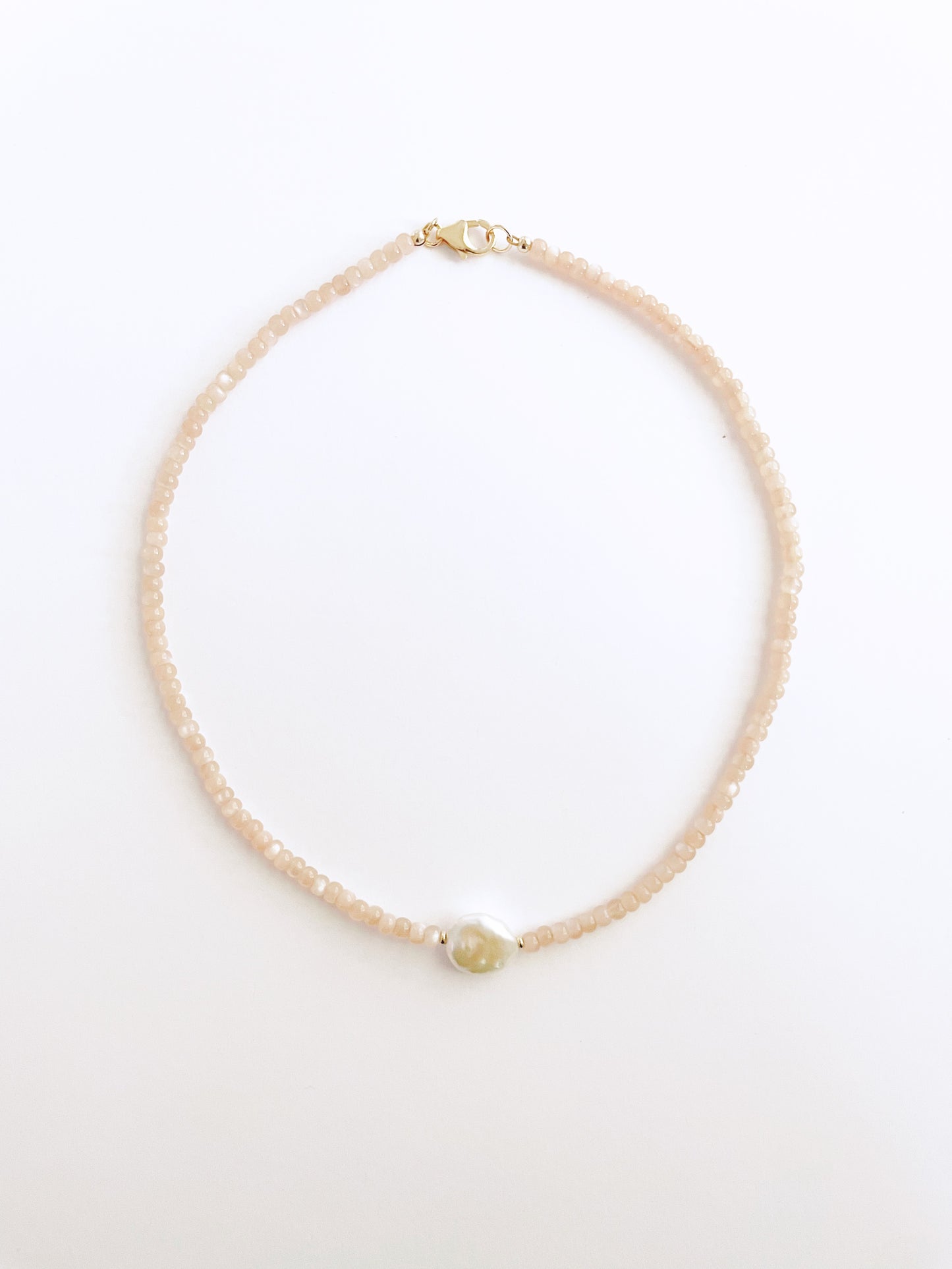 Peach Moonstone and Pearl Necklace
