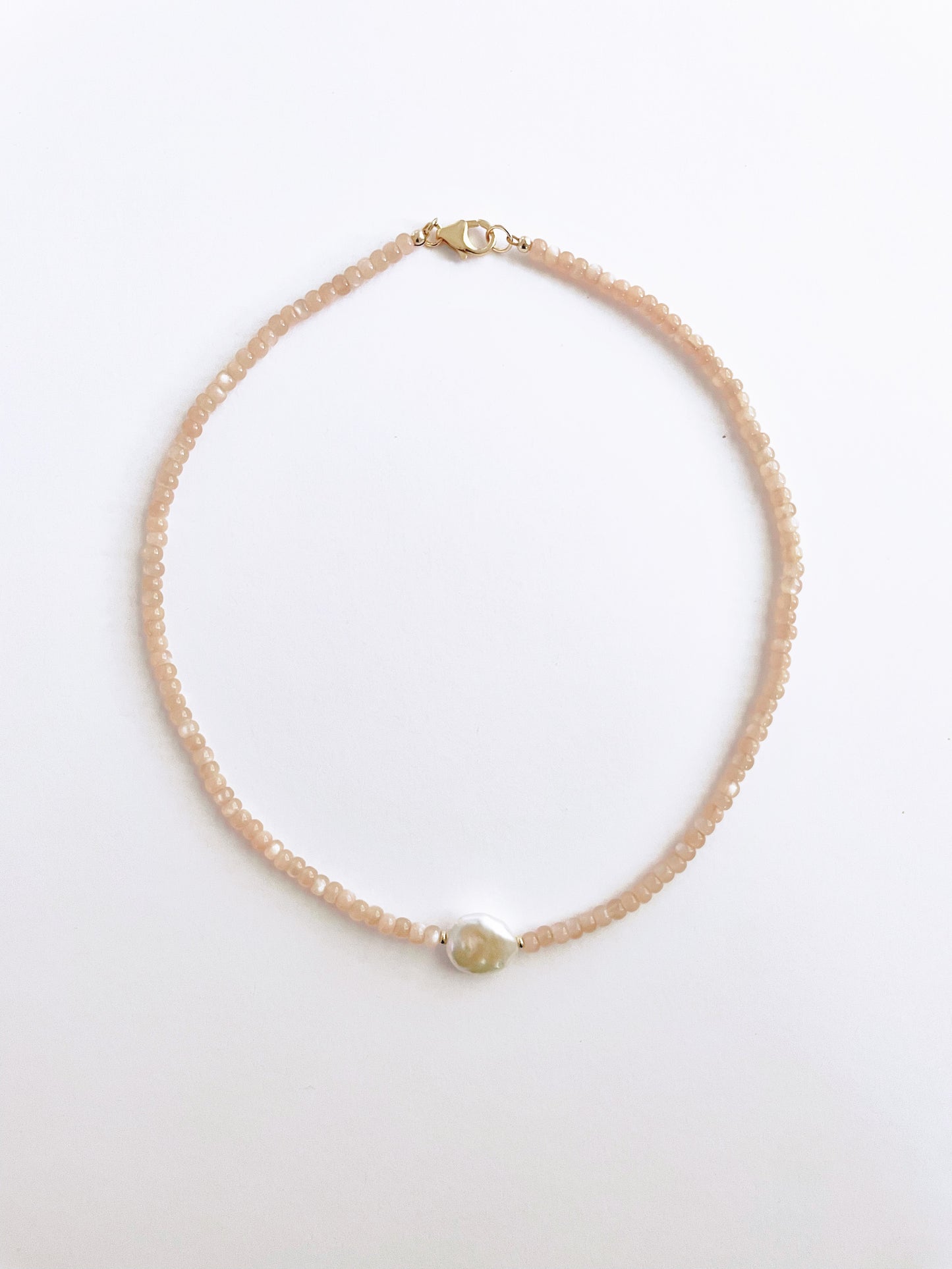 Peach Moonstone and Pearl Necklace