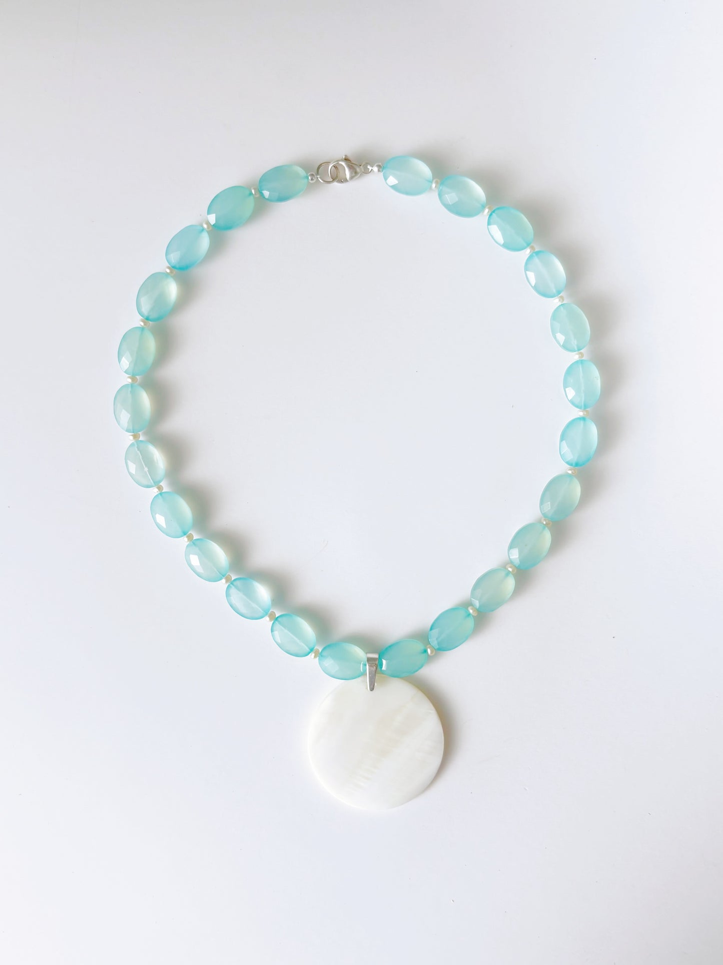 Aqua Chalcedony and Mother of Pearl Necklace