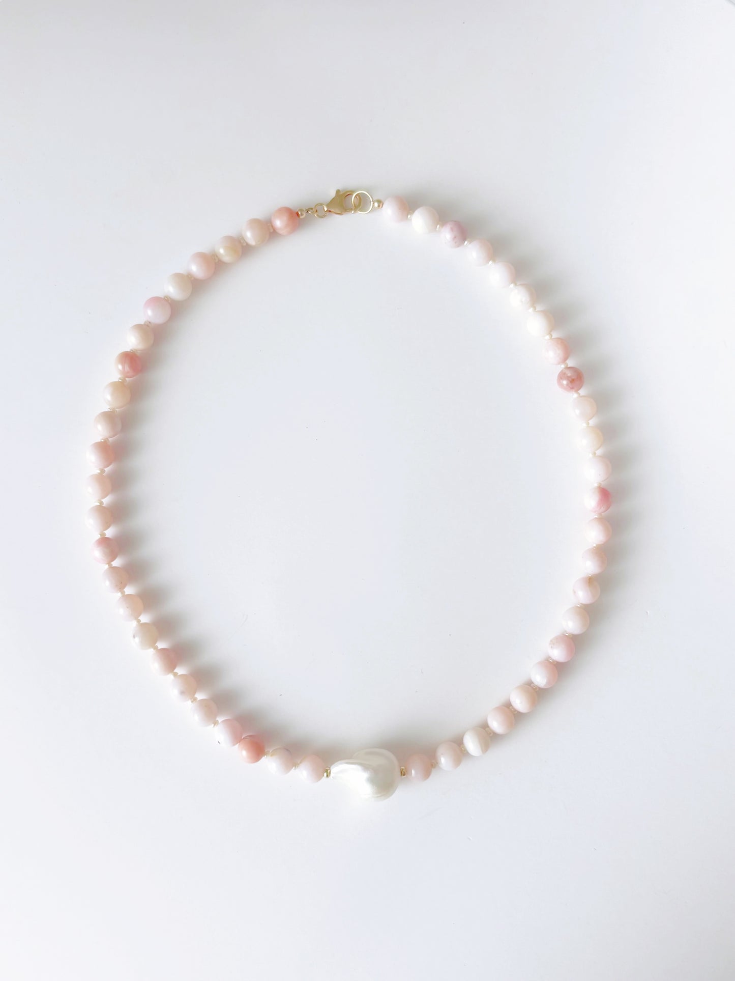 Pink Opal and Pearl Necklace