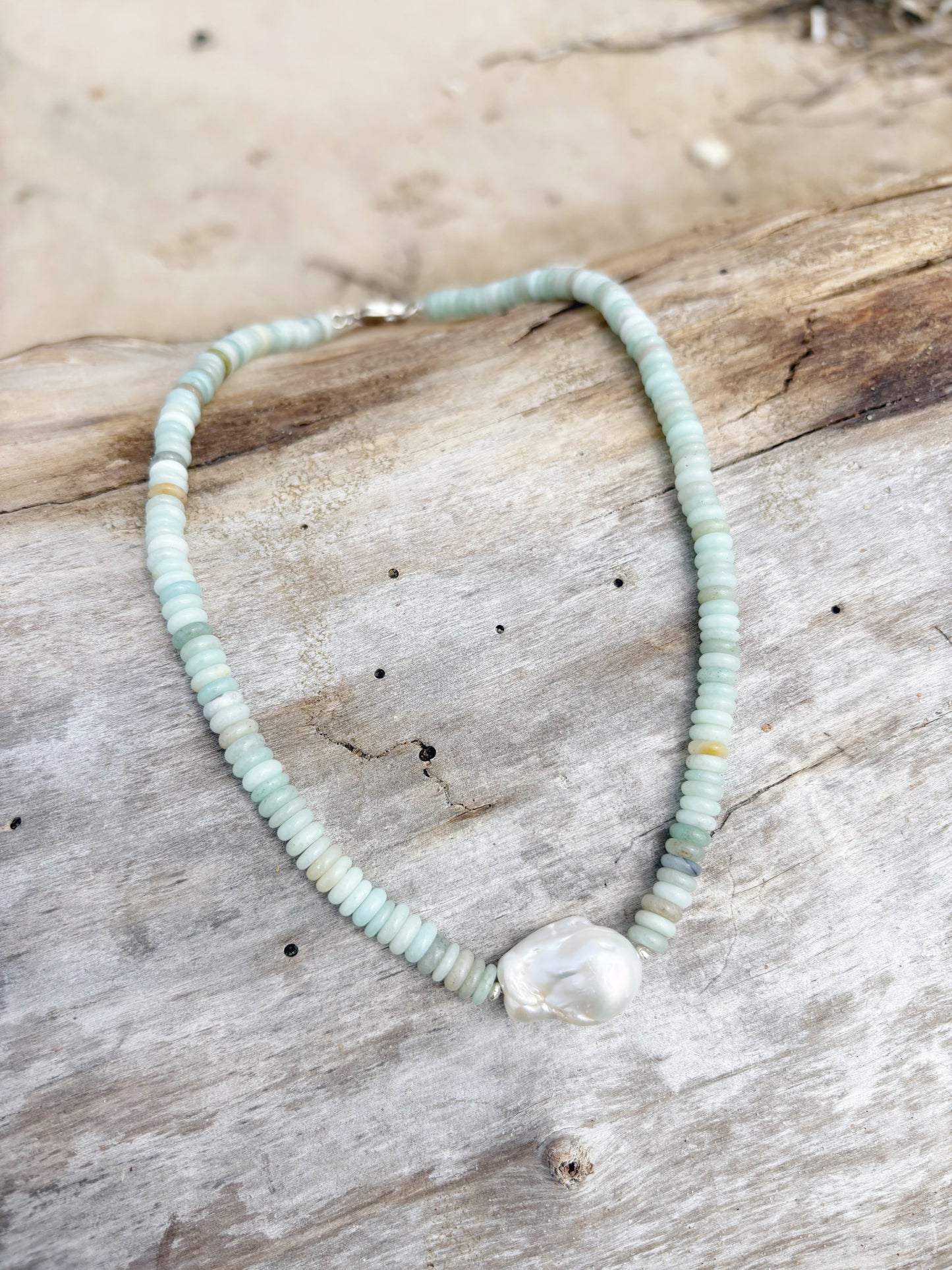 Light Amazonite and Pearl Necklaces