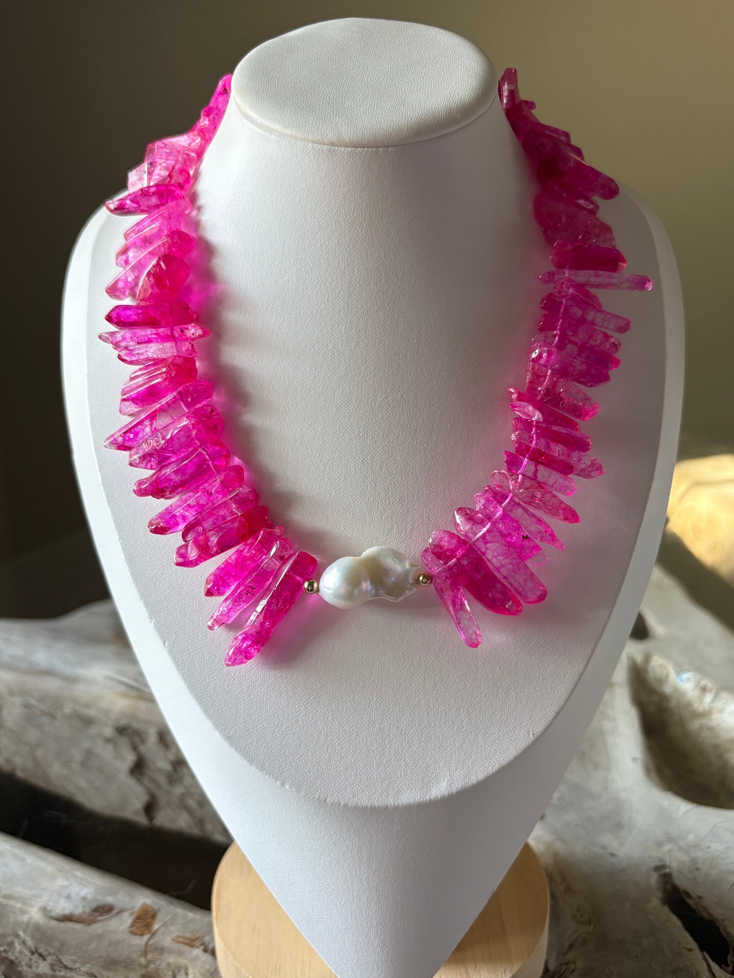Pink Quartz and Pearl Necklace