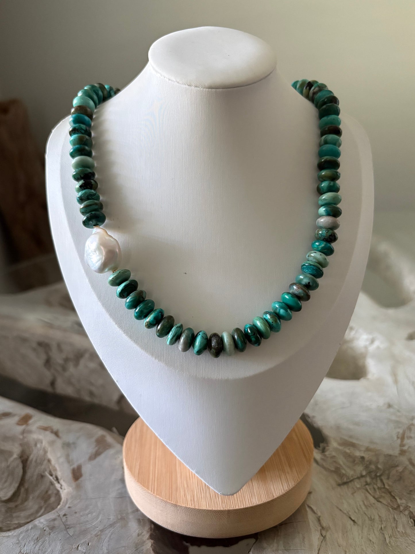 Chrysocolla and Pearl Necklace