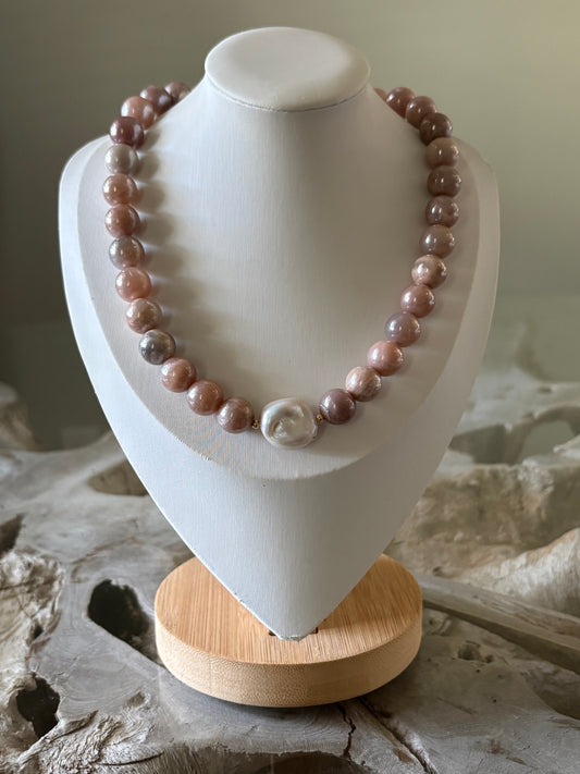 Moonstone and Pearl Necklace