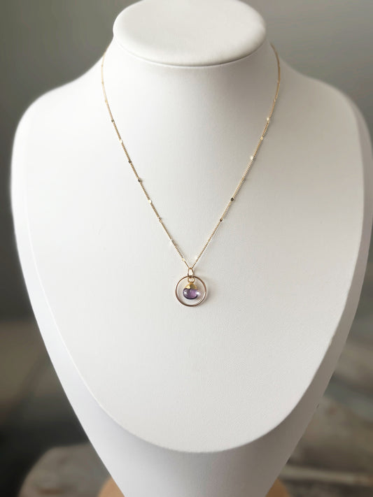 Amethyst Hoop Gold Chain Necklace