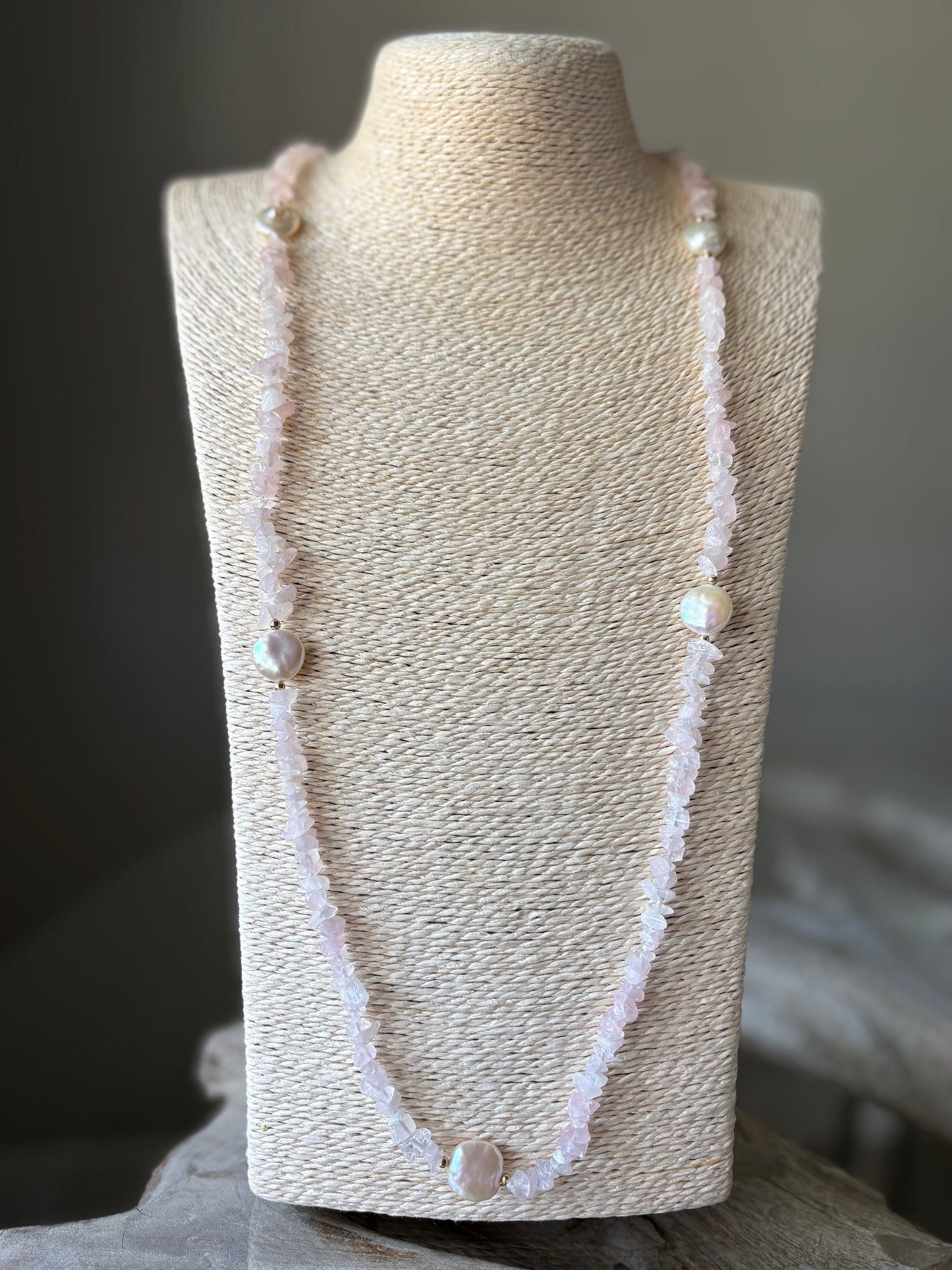 Rose Quartz Chip and Pearl Necklace