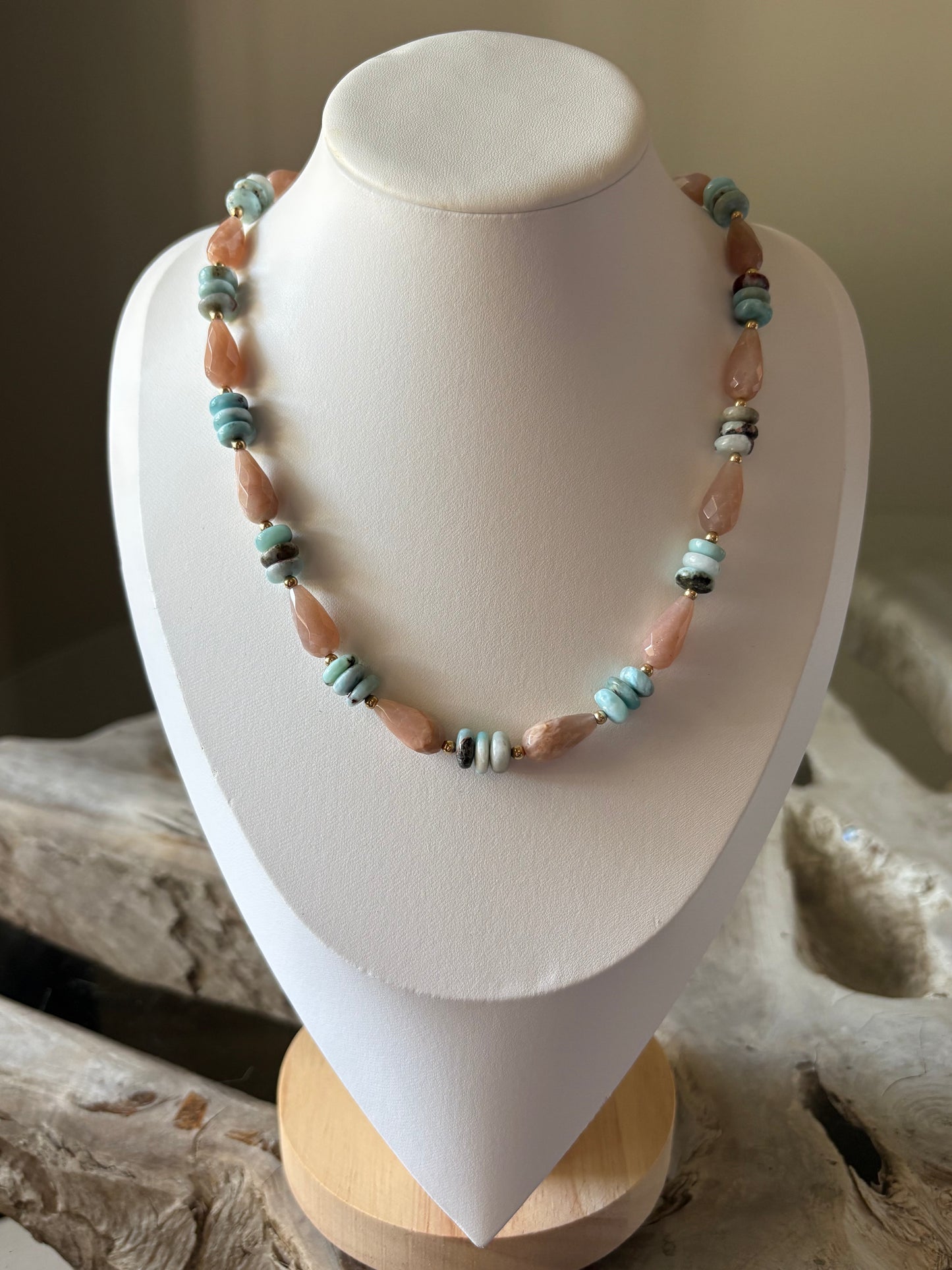 Larimar and Peach Moonstone Necklace