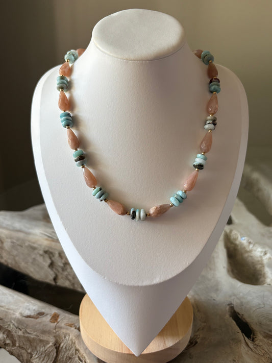 Larimar and Peach Moonstone Necklace