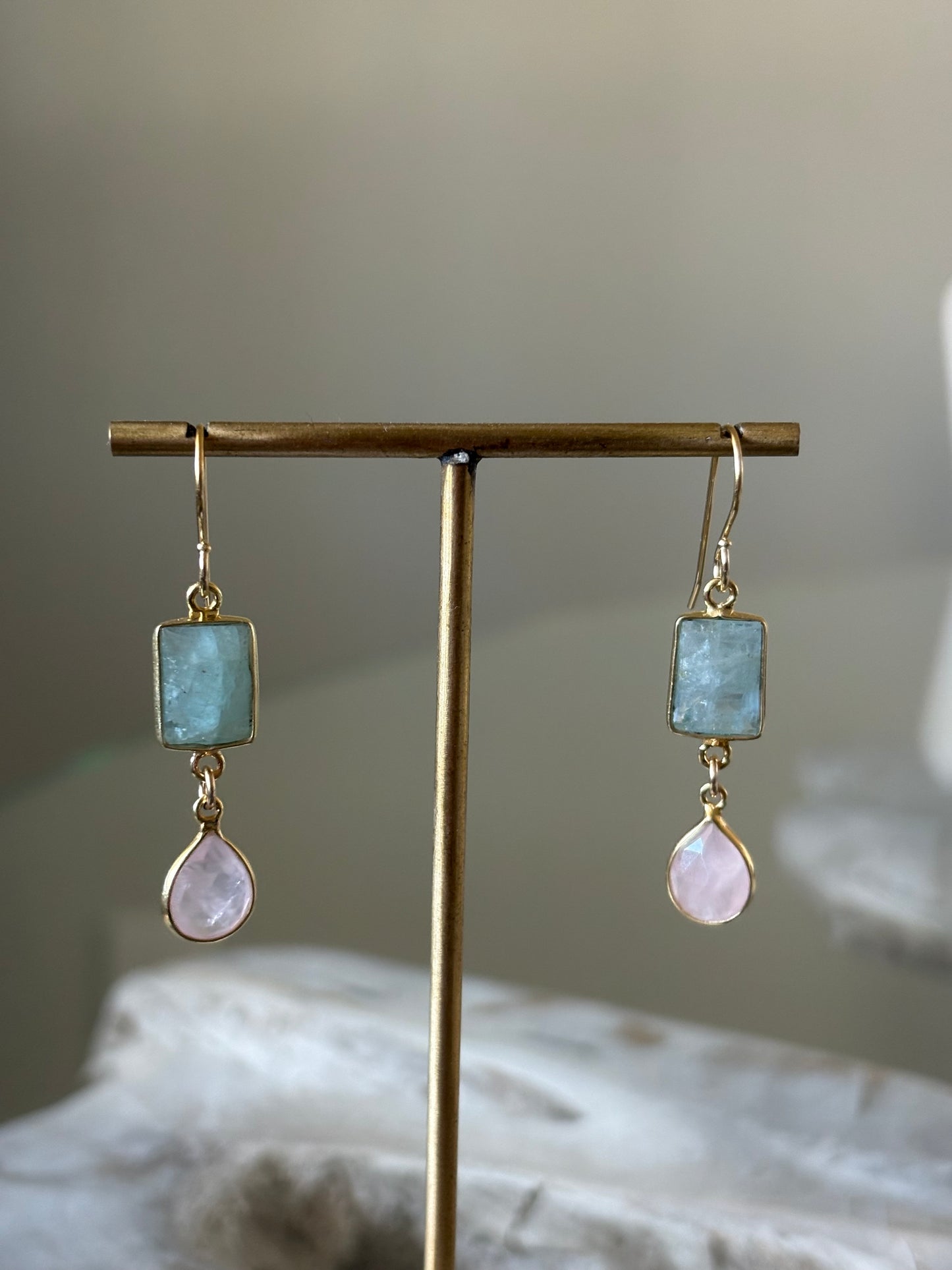 Aquamarine & Rose Quartz Earrings